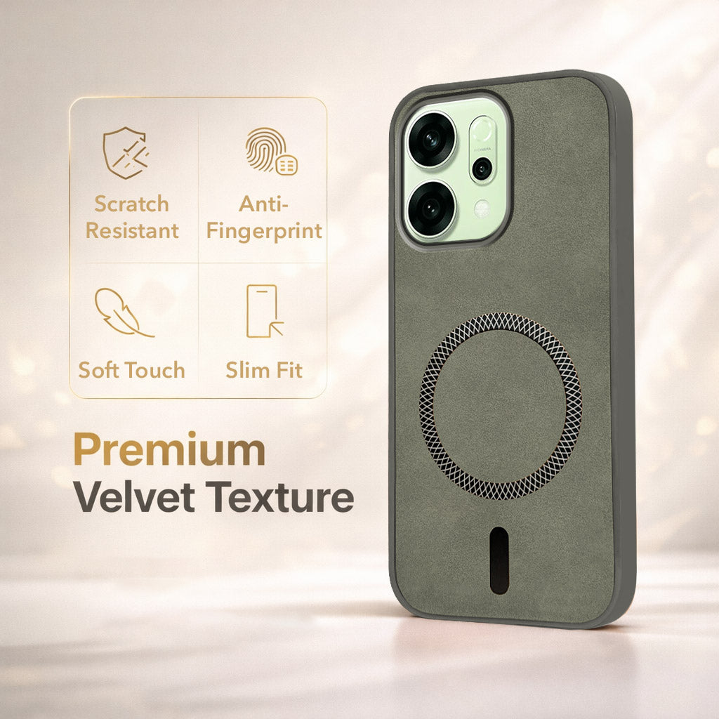 For Oppo Reno14 5G | Oppo Reno 14 5G Back Cover Case Leather Finish (MagSafe Compatible Wireless Charging | Soft Touch | Camera Bump Protection)