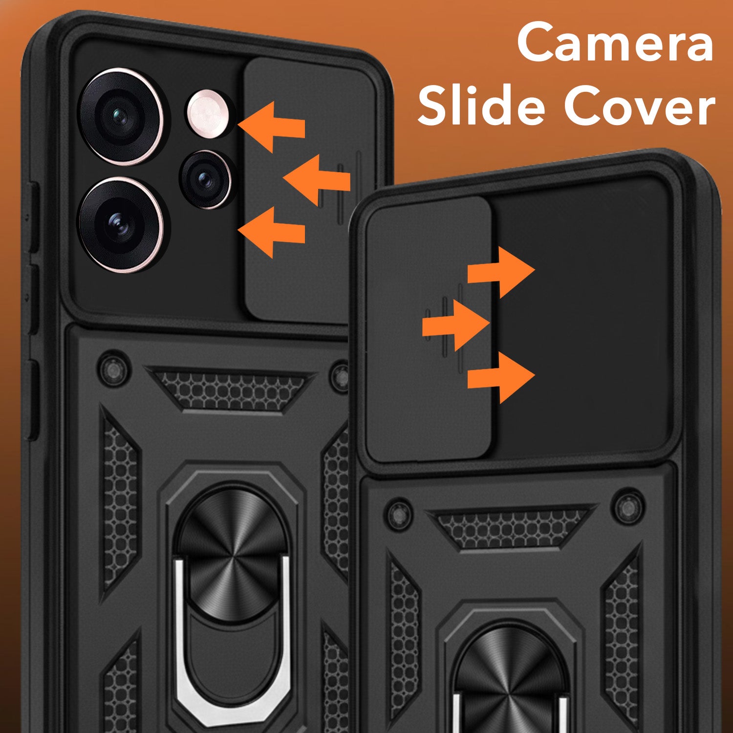 For Oppo Reno15 Pro Mini 5G | Oppo Reno 15 Pro Mini 5G Back Cover Case Hybrid Armor (Sliding Shutter Camera Protection | Polycarbonate |Ring Holder Kickstand)