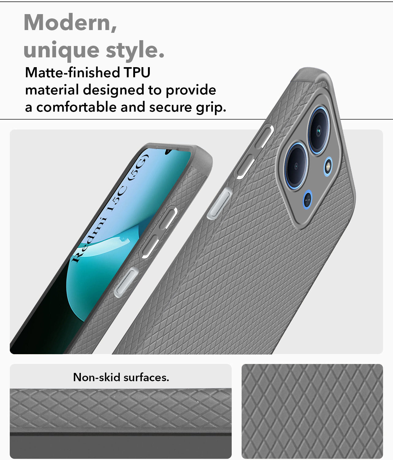 For Redmi 15C Back Cover Case Liquid Silicone (Camera Protection | Side Grip Texture | Soft and Flexible)