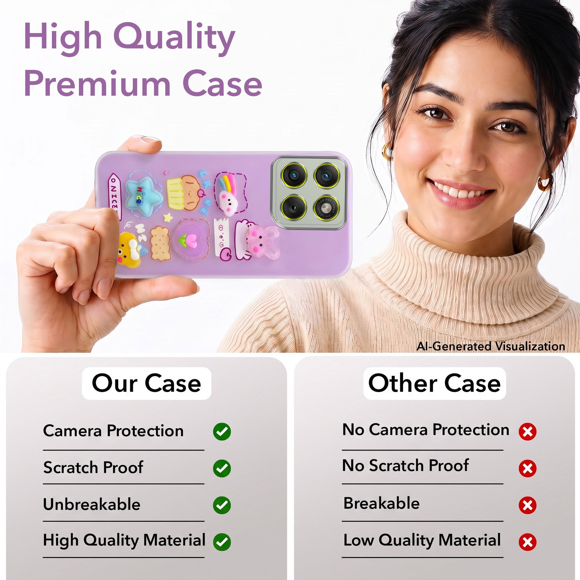For Motorola Moto Edge 70 Back Cover Case (3D Cute Cartoons | Hard Back Side Soft | Matte Premium Finish | HD Printing)