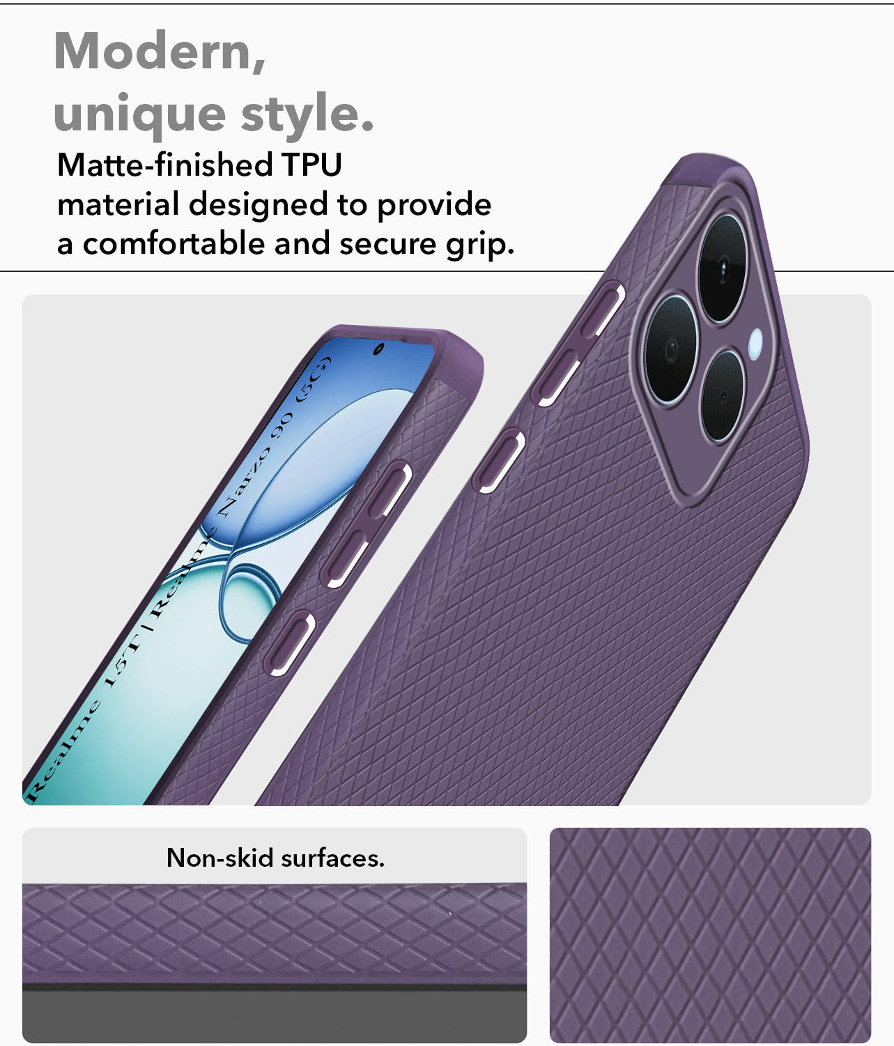For Realme 15T | Realme Narzo 90 Back Cover Case(Camera Protection | Side Grip Texture | Soft and Flexible)