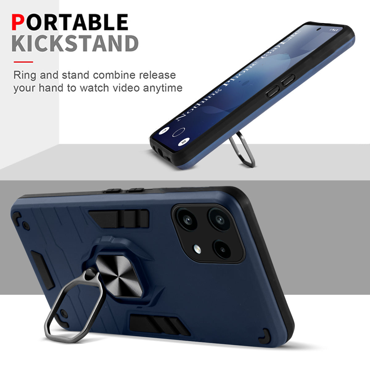 For Nothing Phone 3A Lite Back Cover Case Hybrid Armor (Shockproof Dual Layer Polycarbonate |Ring Holder Kickstand)