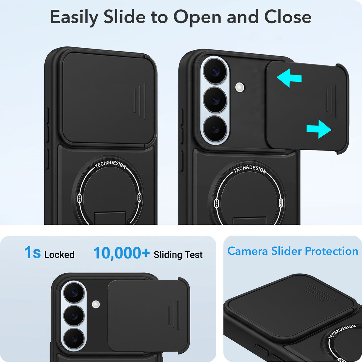 For Samsung Galaxy S26 5G Back Case Cover Metallic (Hybrid Armor Kickstand | Sliding Shutter Camera Protection | MagSafe Compatible)