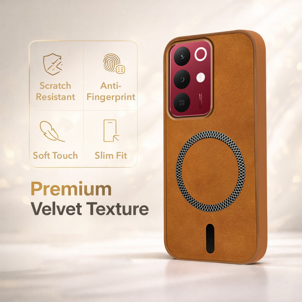 For Realme 15X Back Cover Case Leather Finish (MagSafe Compatible Wireless Charging | Soft Touch | Camera Bump Protection)