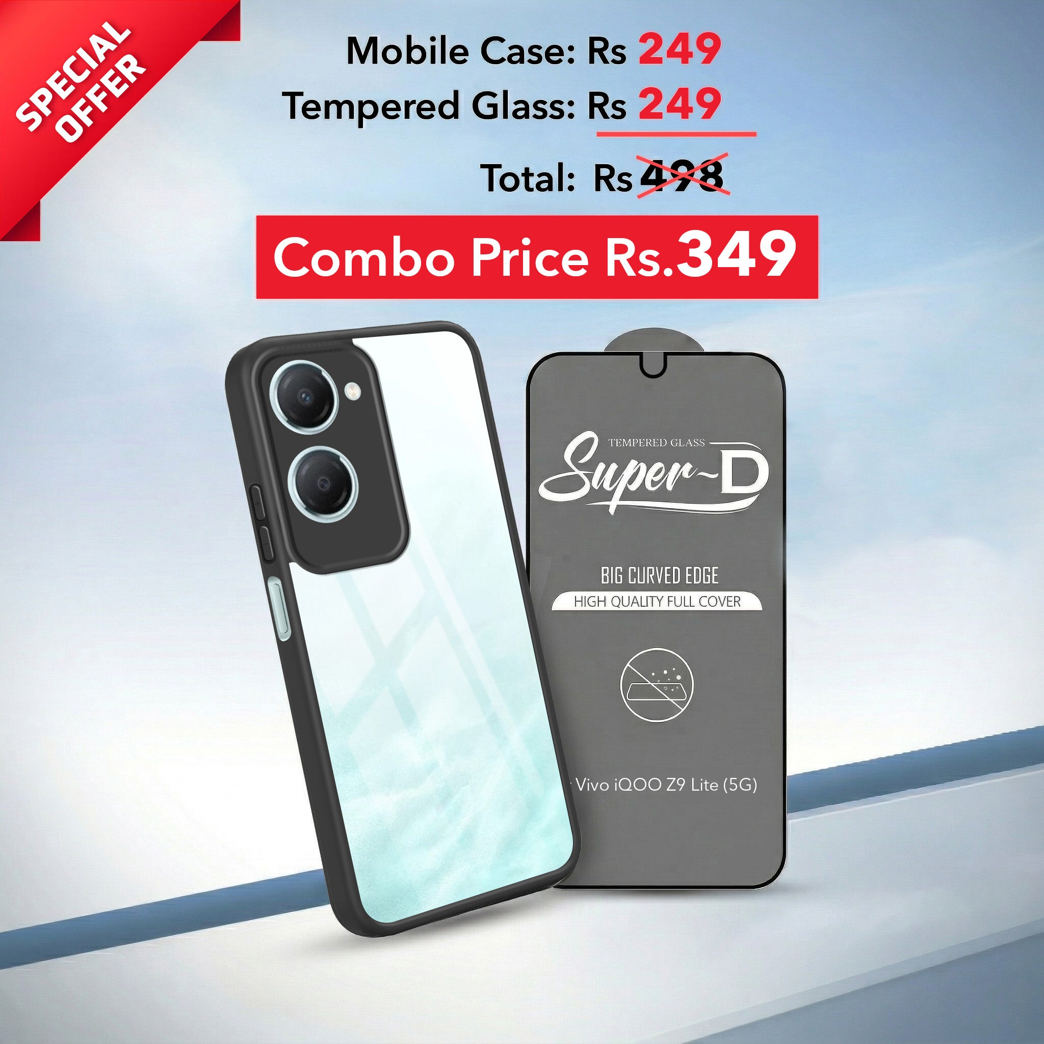 For Vivo iQOO Z9 Lite Combo with Back Cover and 9H Tempered Glass ( Lifetime Anti-Yellow | Crystal Clear Shockproof | Oleophobic Coating Screen Glass)