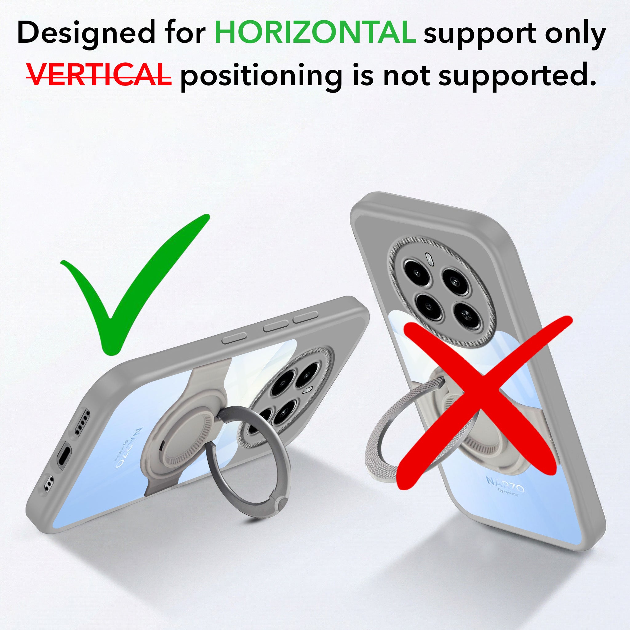 For Realme Narzo 70 5G Back Cover Case with stand (Built-in Ring Holder Kickstand | Lifetime Anti Yellow | Camera Protection)
