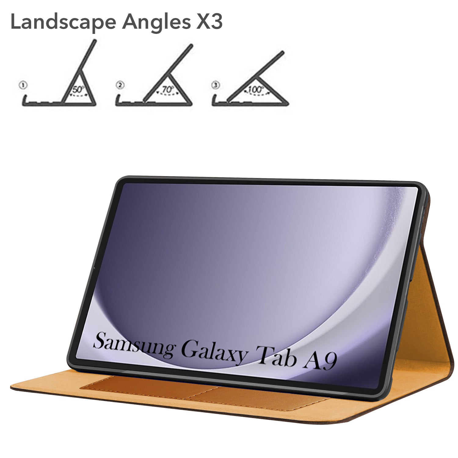 For Samsung Galaxy Tab A9 8.7 Inch SM-X110/X115 Flip Cover Folio Cover (PU Matte Leather | Multi-Angle Smart Stand | Card Storage Slots | Silicone Back Pouch)