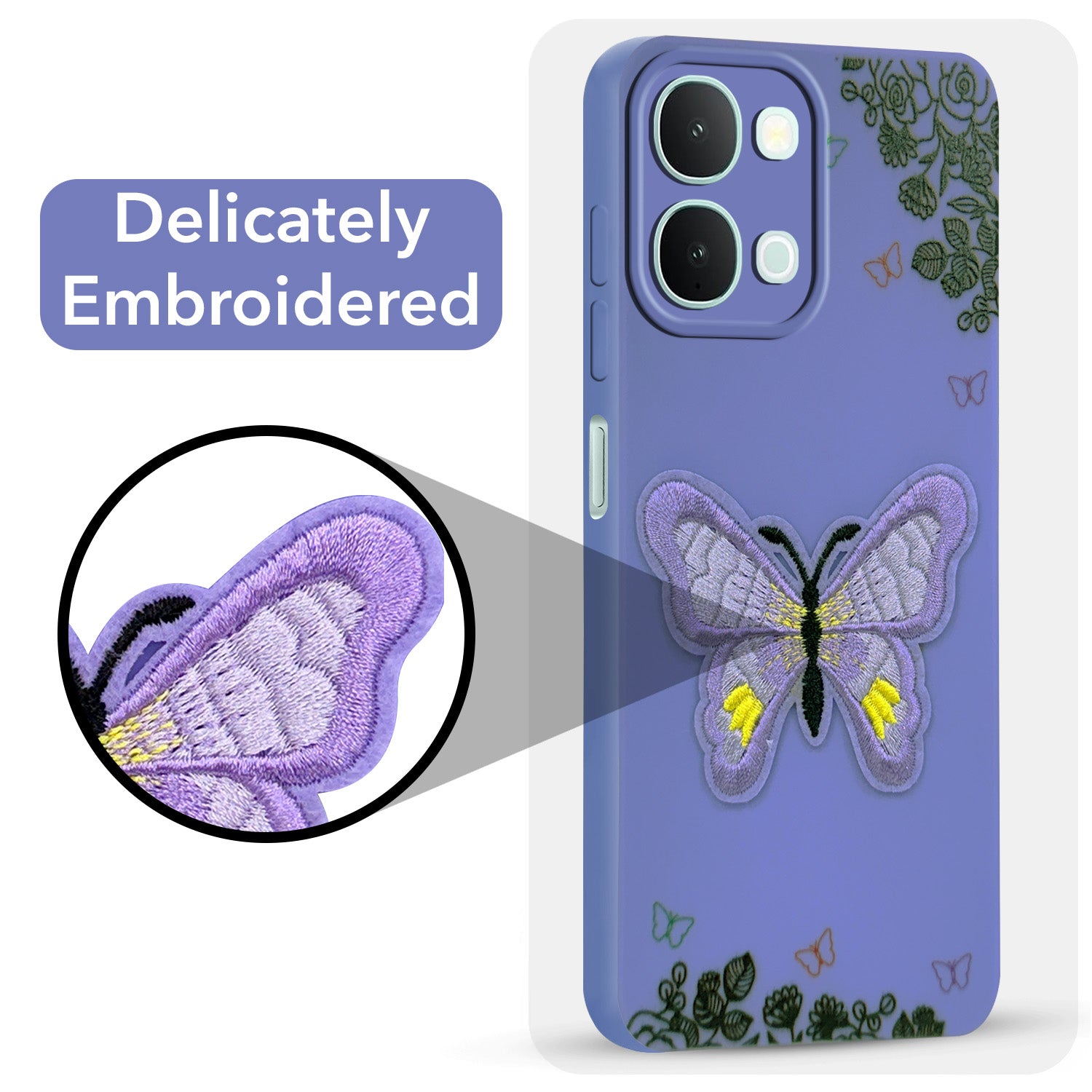 For Vivo iQOO Z11x 5G Back Cover Case (Soft Butterfly Embroidery | Women Teen Girls | Camera Protection| Matte Silicone)