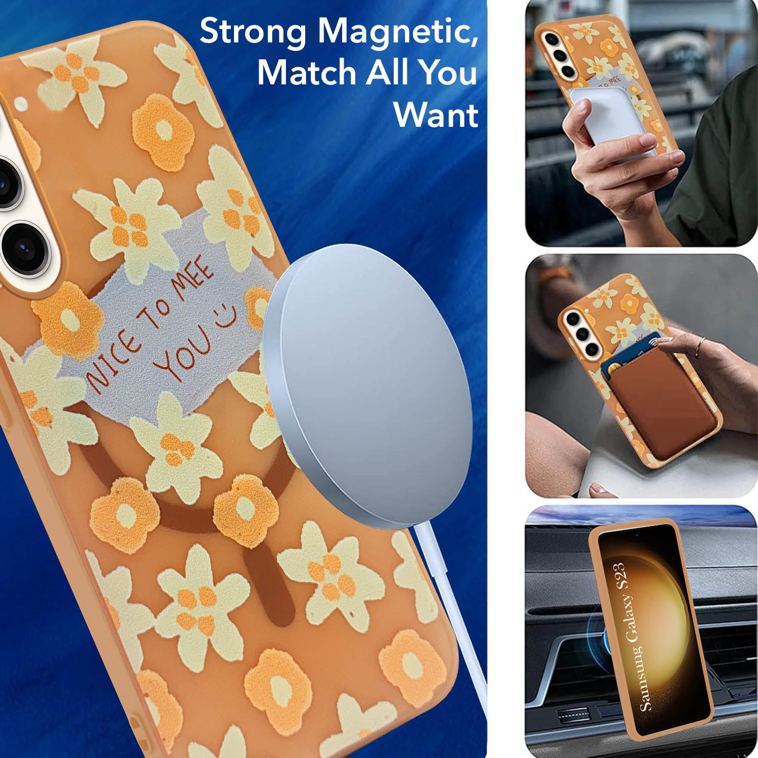 For Samsung Galaxy S23 5G Back Cover Case (Cute Floral Design | Flower Print for Girls | MagSafe Compatible Wireless Charging)