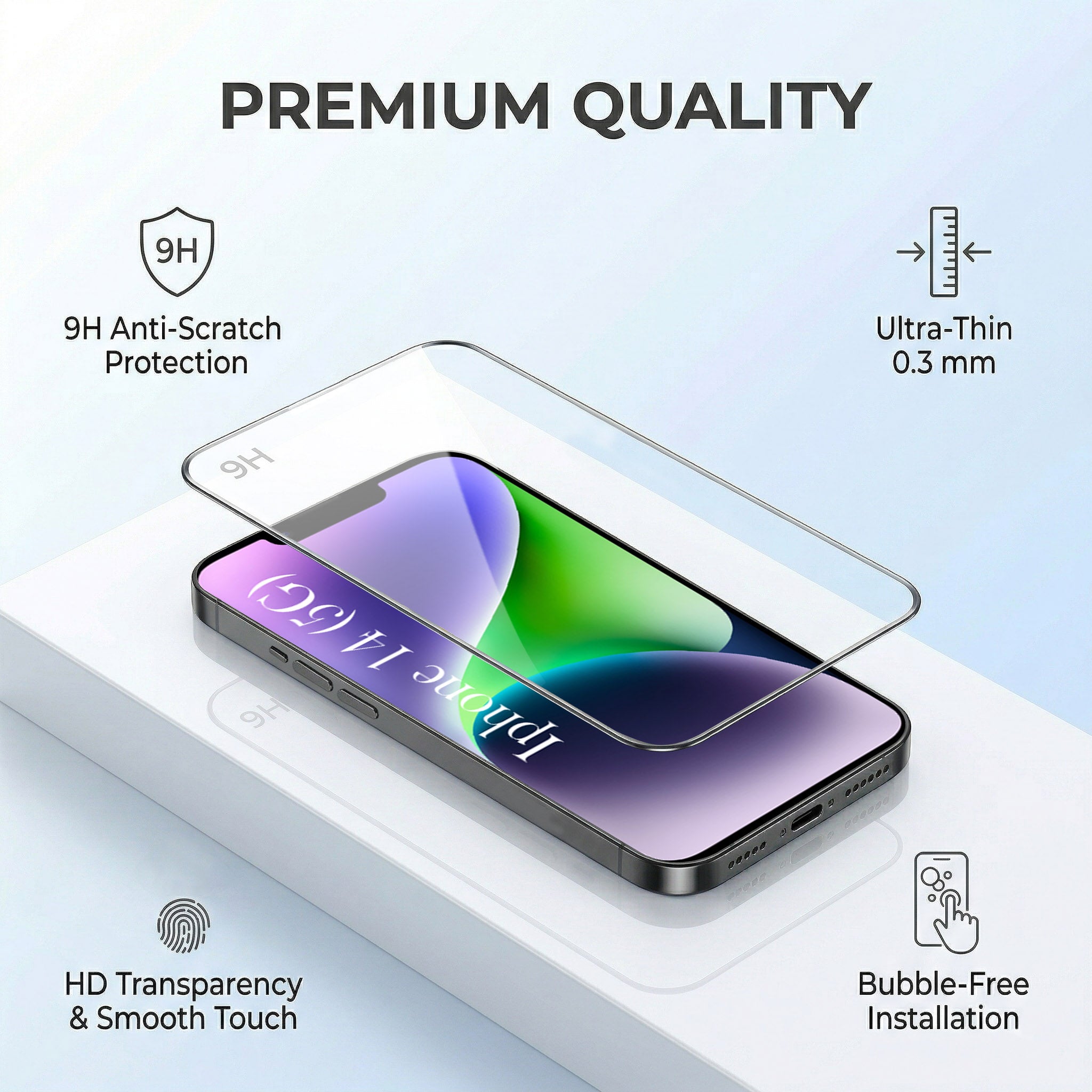For Apple iPhone 14 Combo with Back Cover and 9H Tempered Glass (Lifetime Anti-Yellow | Sleek Hard Crystal | Oleophobic Coating Screen Glass)