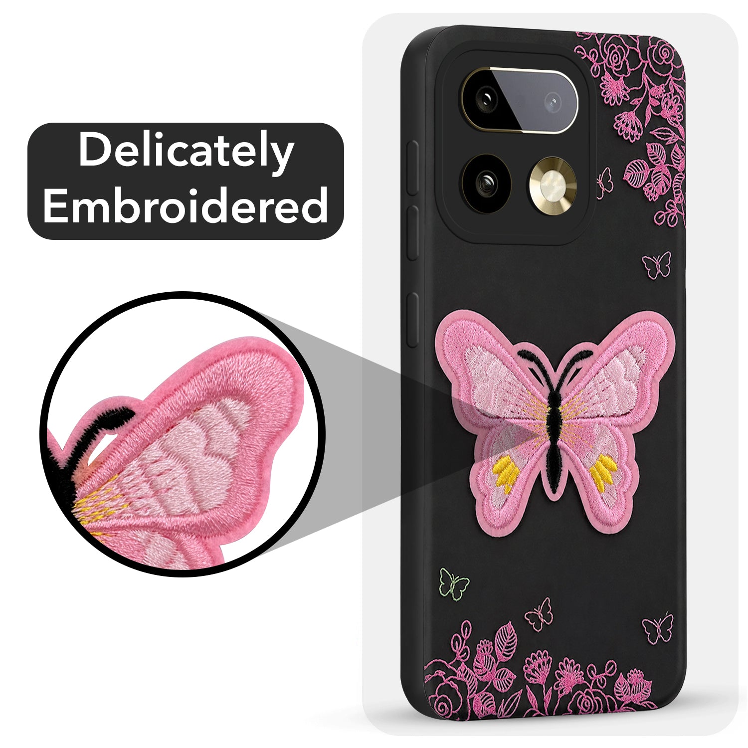 For Realme 16 Pro Plus 5G Back Cover Case (Soft Butterfly Embroidery | Women Teen Girls | Camera Protection| Matte Silicone)