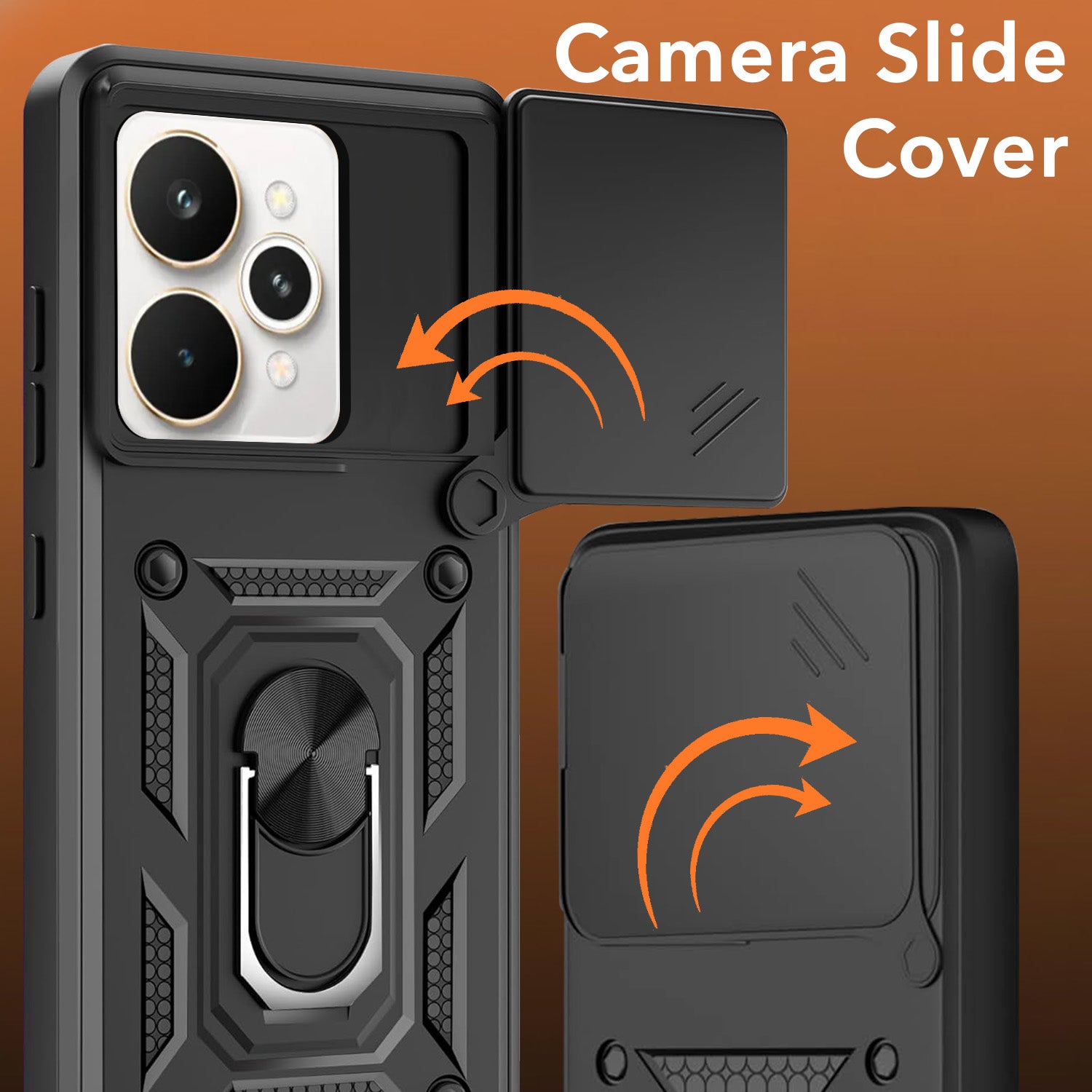 For Realme 15 Back Cover Case (Sliding Shutter Camera Protection | Polycarbonate |Ring Holder Kickstand)