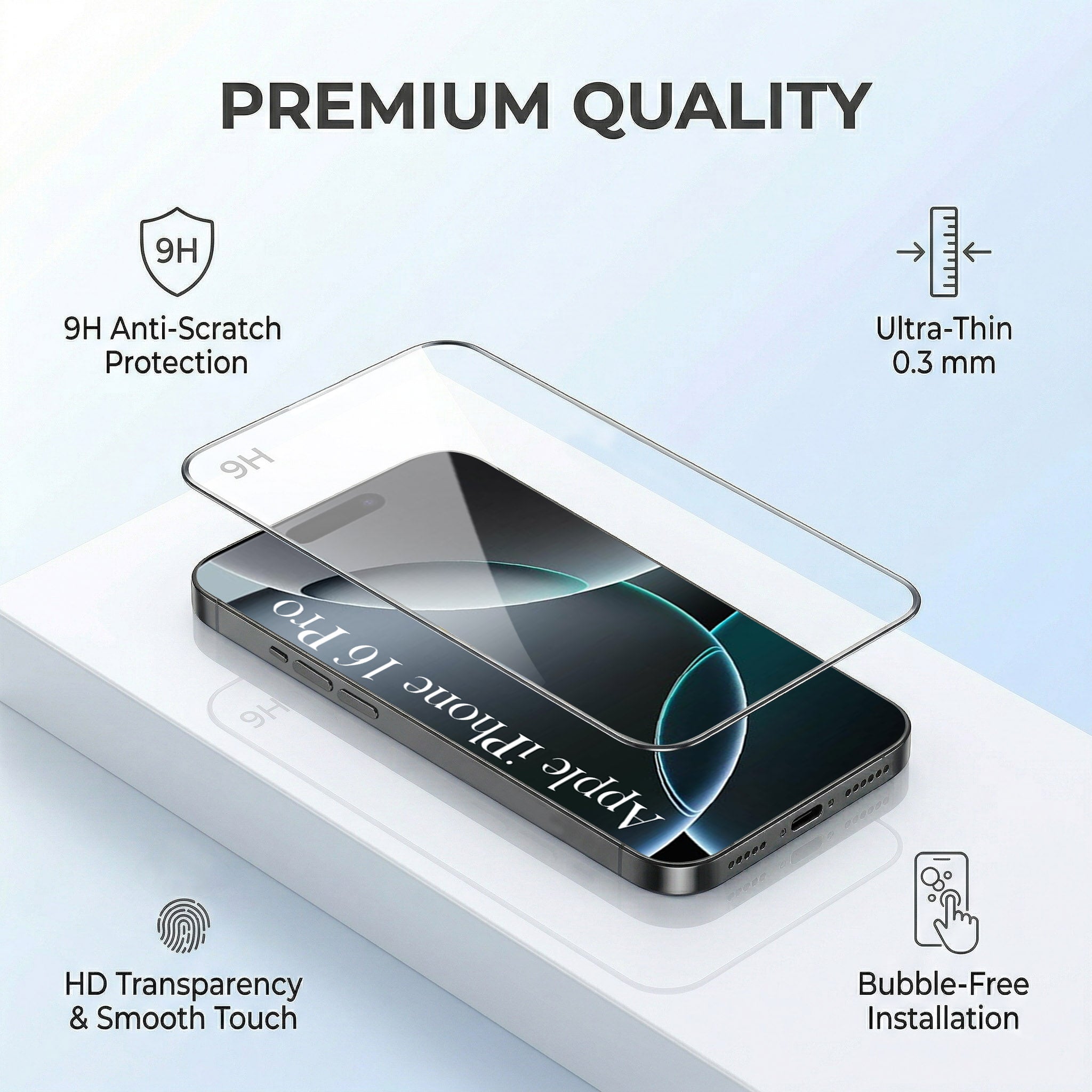 For Apple iPhone 16 Pro Combo with Back Cover and 9H Tempered Glass (Liquid Silicone | Camera Protection | Oleophobic Coating Screen Glass)