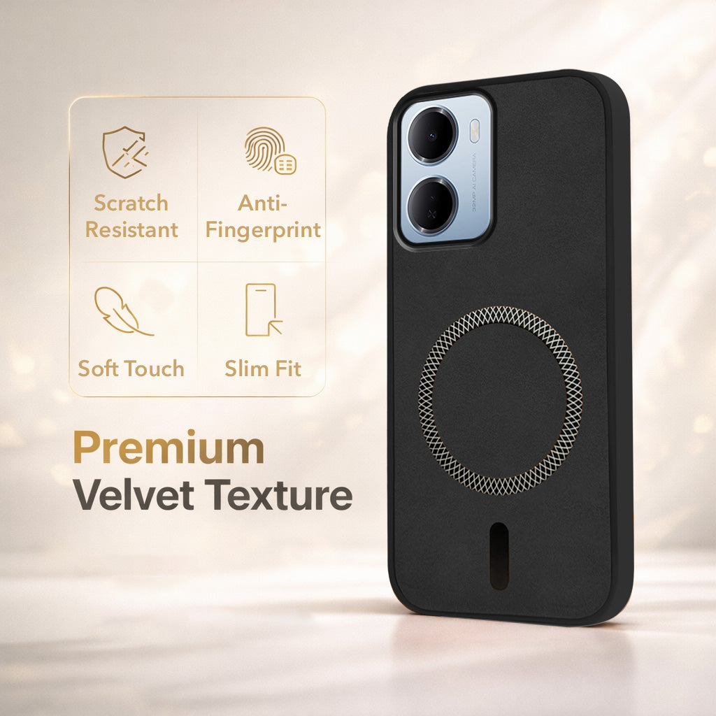 For Redmi 15A 5G Back Cover Case Leather Finish (MagSafe Compatible Wireless Charging | Soft Touch | Camera Bump Protection)