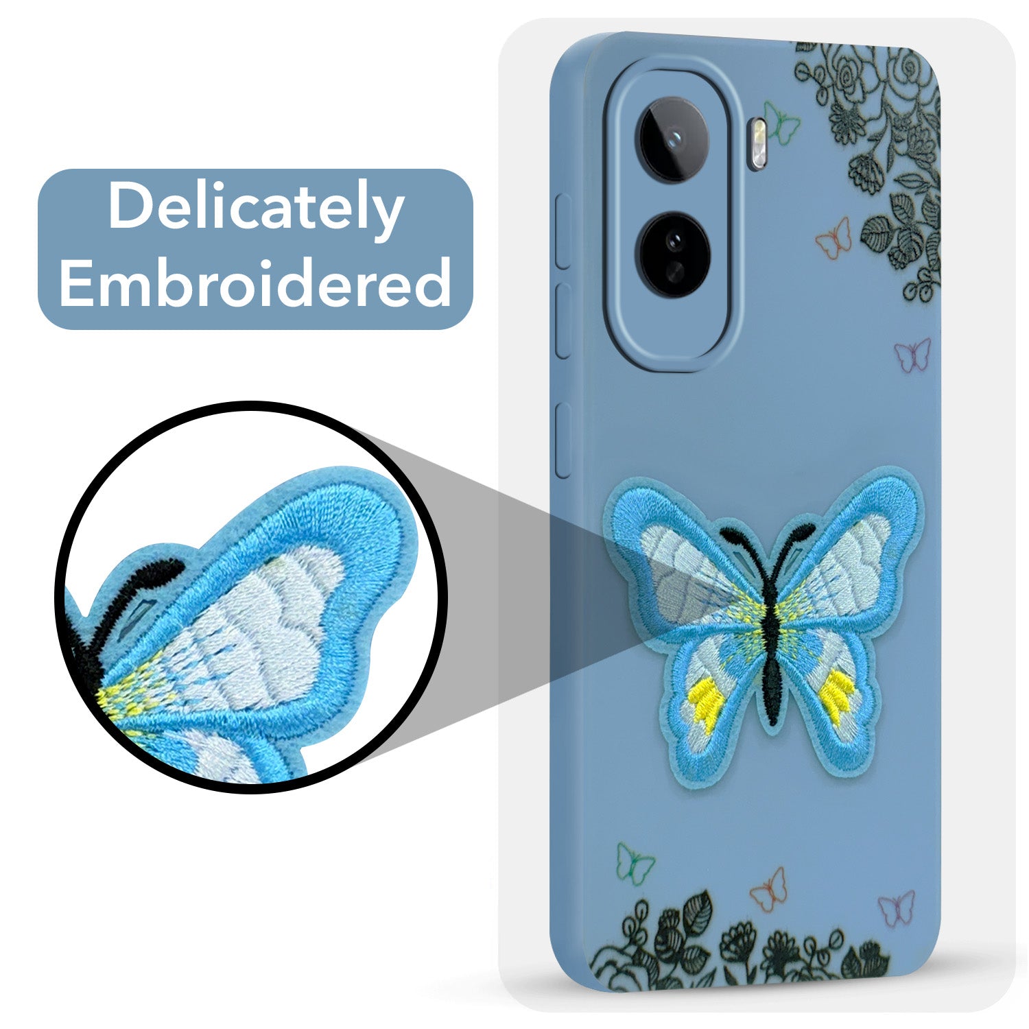 For Vivo T5 Pro 5G Back Cover Case (Soft Butterfly Embroidery | Women Teen Girls | Camera Protection| Matte Silicone)