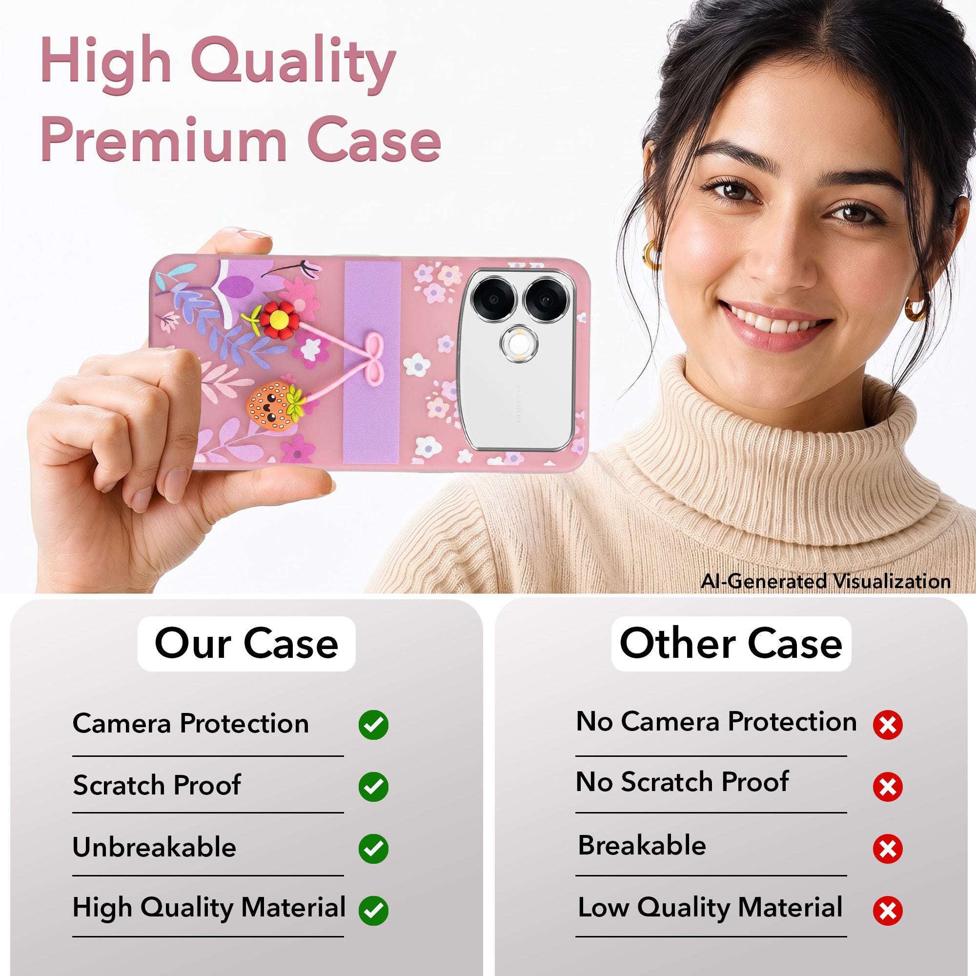 For Oppo F33 Pro 5G Back Cover Case (3D Cute Cartoons | Hard Back Side Soft | Matte Premium Finish | HD Printing)
