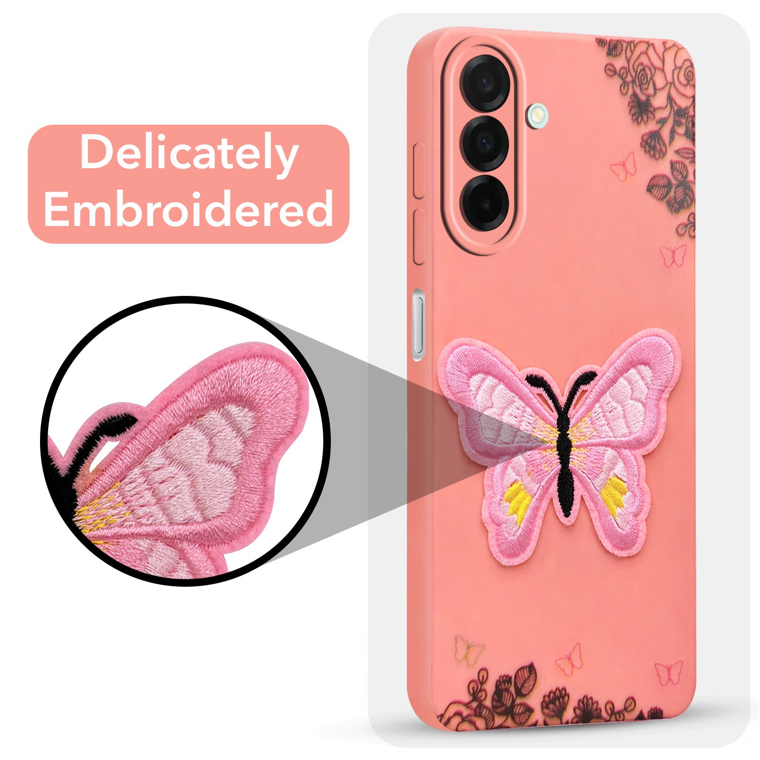 For Samsung Galaxy A26 5G Back Cover Case (Soft Butterfly Embroidery | Women Teen Girls | Camera Protection| Matte Silicone)