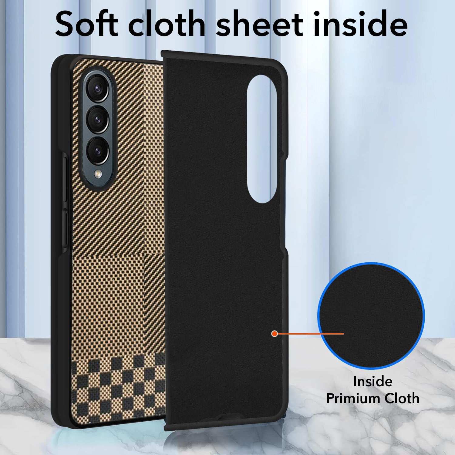 For Samsung Galaxy Z Fold 4 5G Back Flip Case Cover (Craft Printed Design | Hybrid Texture | Inside Microfiber Cloth)