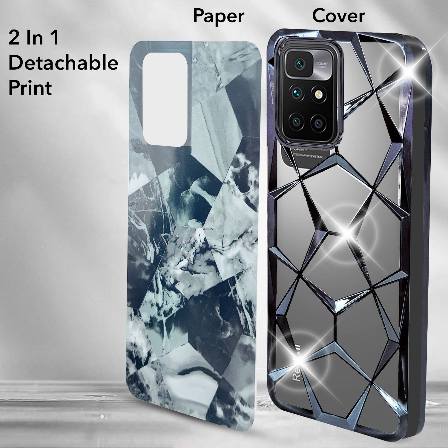 For Xiaomi Mi Redmi 10 Prime Back Cover Case (Dual Design Glitter Sparkle and Detachable Diamond Print Case | Soft and Flexible)