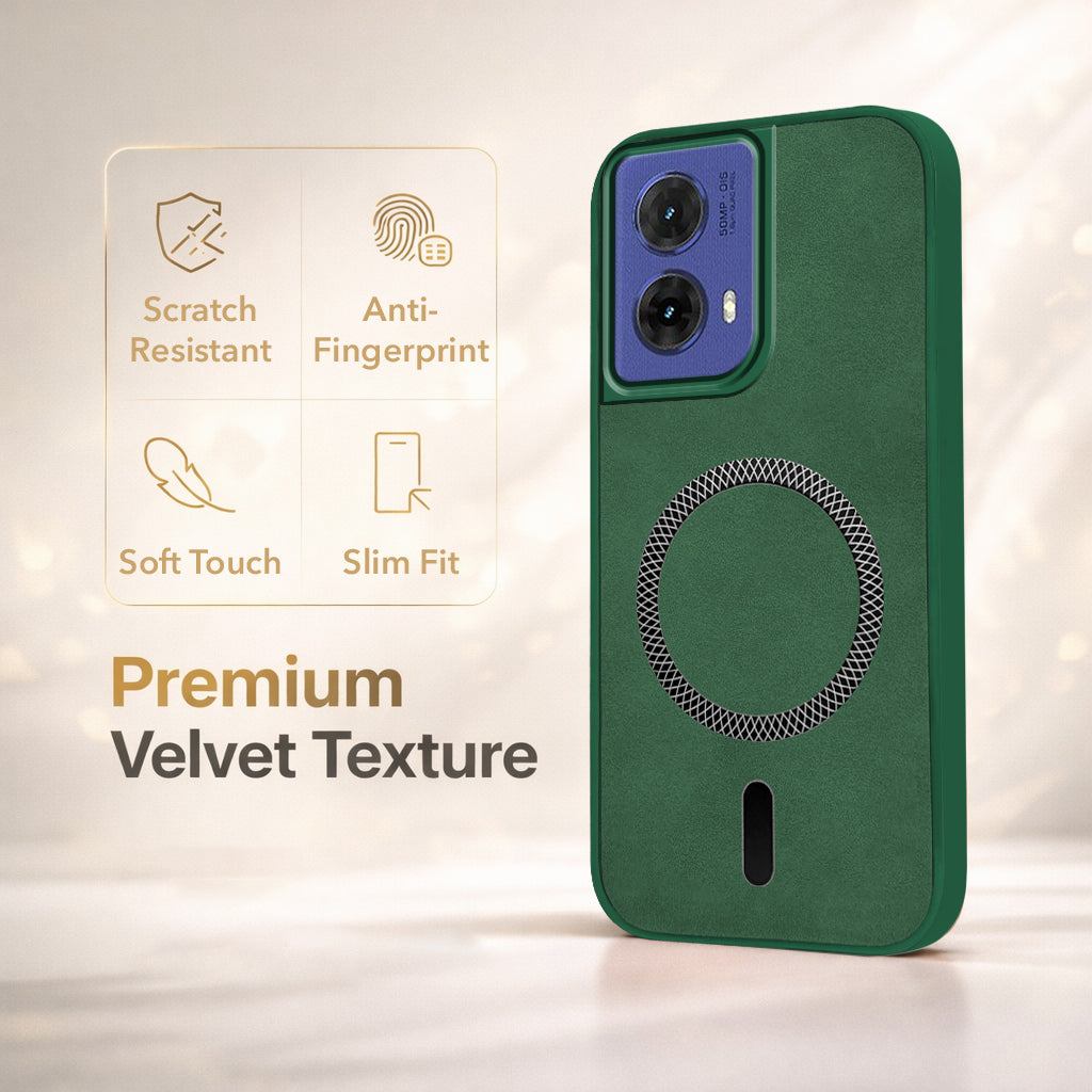 For Motorola Moto G85 5G Back Cover Case Leather Finish (MagSafe Compatible Wireless Charging | Soft Touch | Camera Bump Protection)