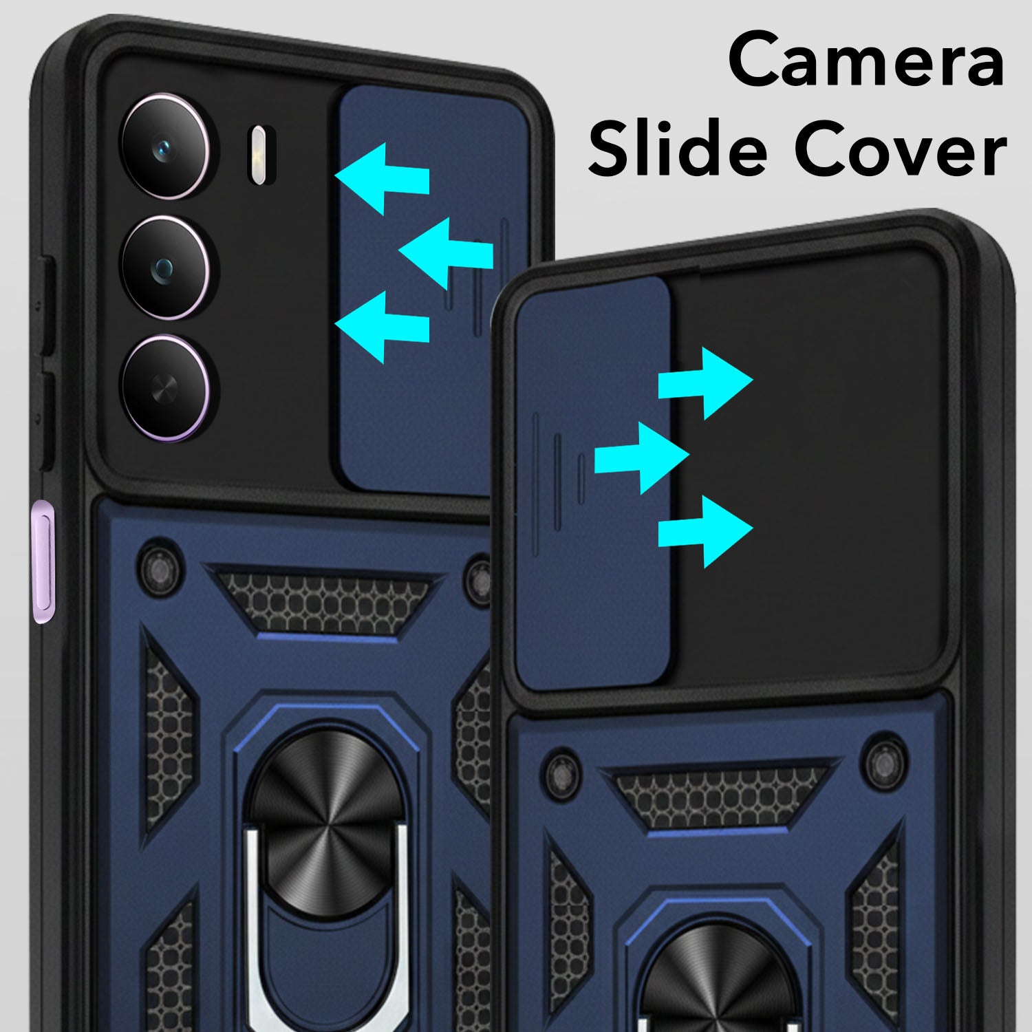 For Realme P3 Lite Back Cover Case (Sliding Shutter Camera Protection | Polycarbonate |Ring Holder Kickstand)