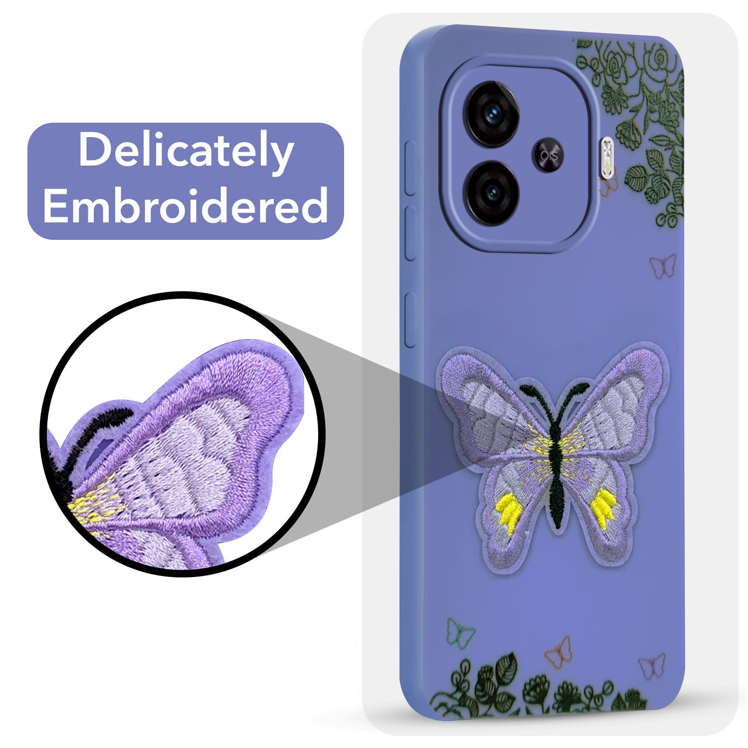 For Vivo iQOO Neo 10R Back Cover Case (Soft Butterfly Embroidery | Women Teen Girls | Camera Protection| Matte Silicone)