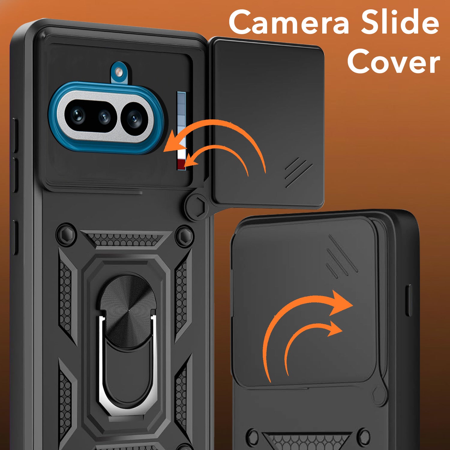 For Nothing Phone 4A 5G Back Cover Case Hybrid Armor (Sliding Shutter Camera Protection | Polycarbonate |Ring Holder Kickstand)
