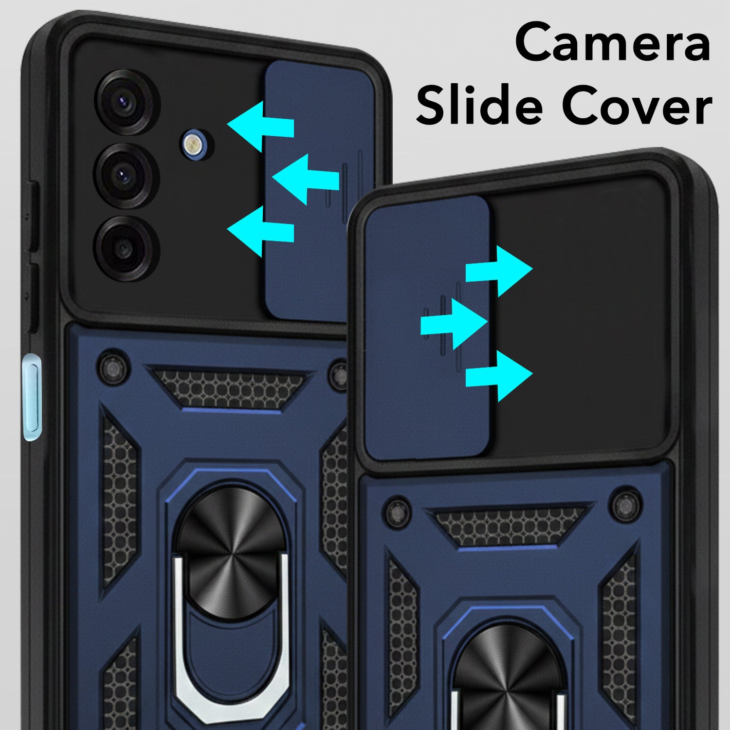 For Samsung Galaxy A17 | Samsung F17 | Samsung M17 5G Back Cover Case Hybrid Armor (Sliding Shutter Camera Protection | Polycarbonate |Ring Holder Kickstand)