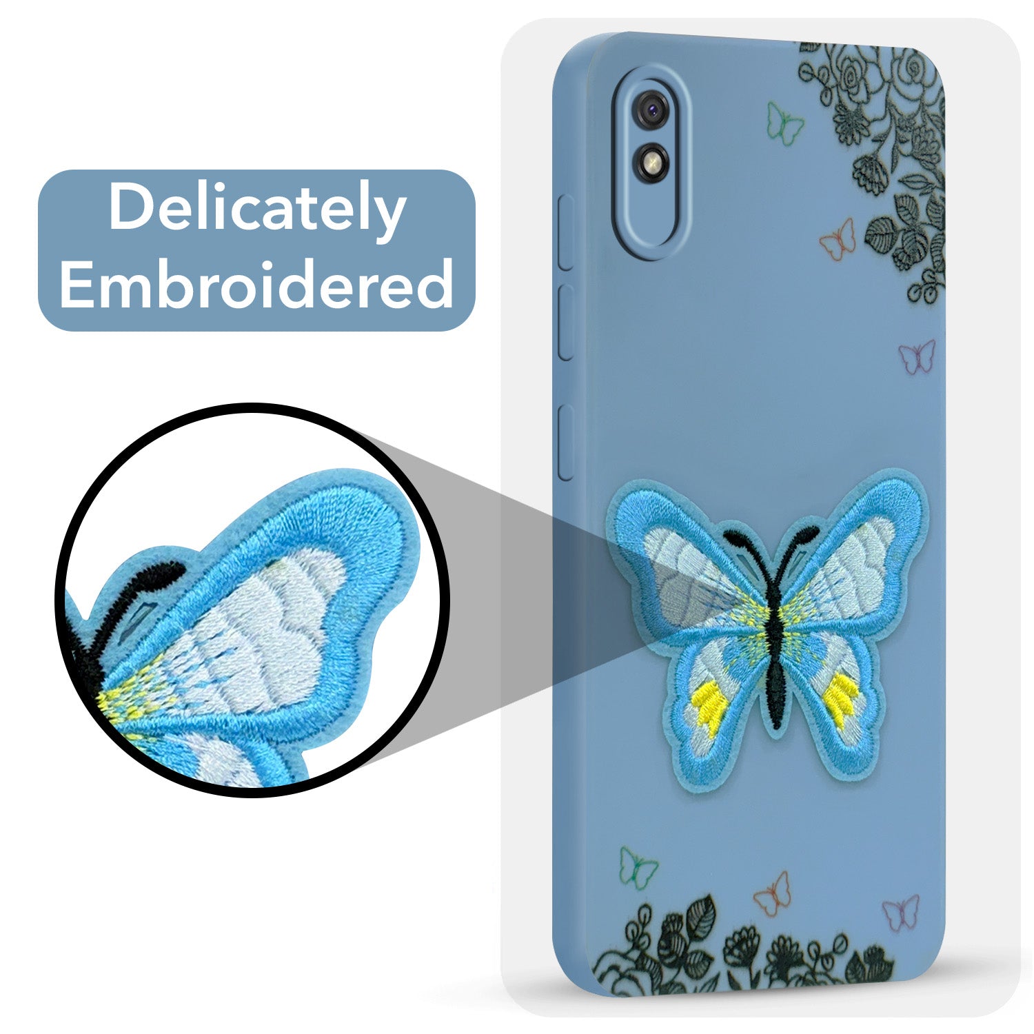 For Xiaomi Mi Redmi 9A | Redmi 9i Back Cover Case (Soft Butterfly Embroidery | Women Teen Girls | Camera Protection| Matte Silicone)
