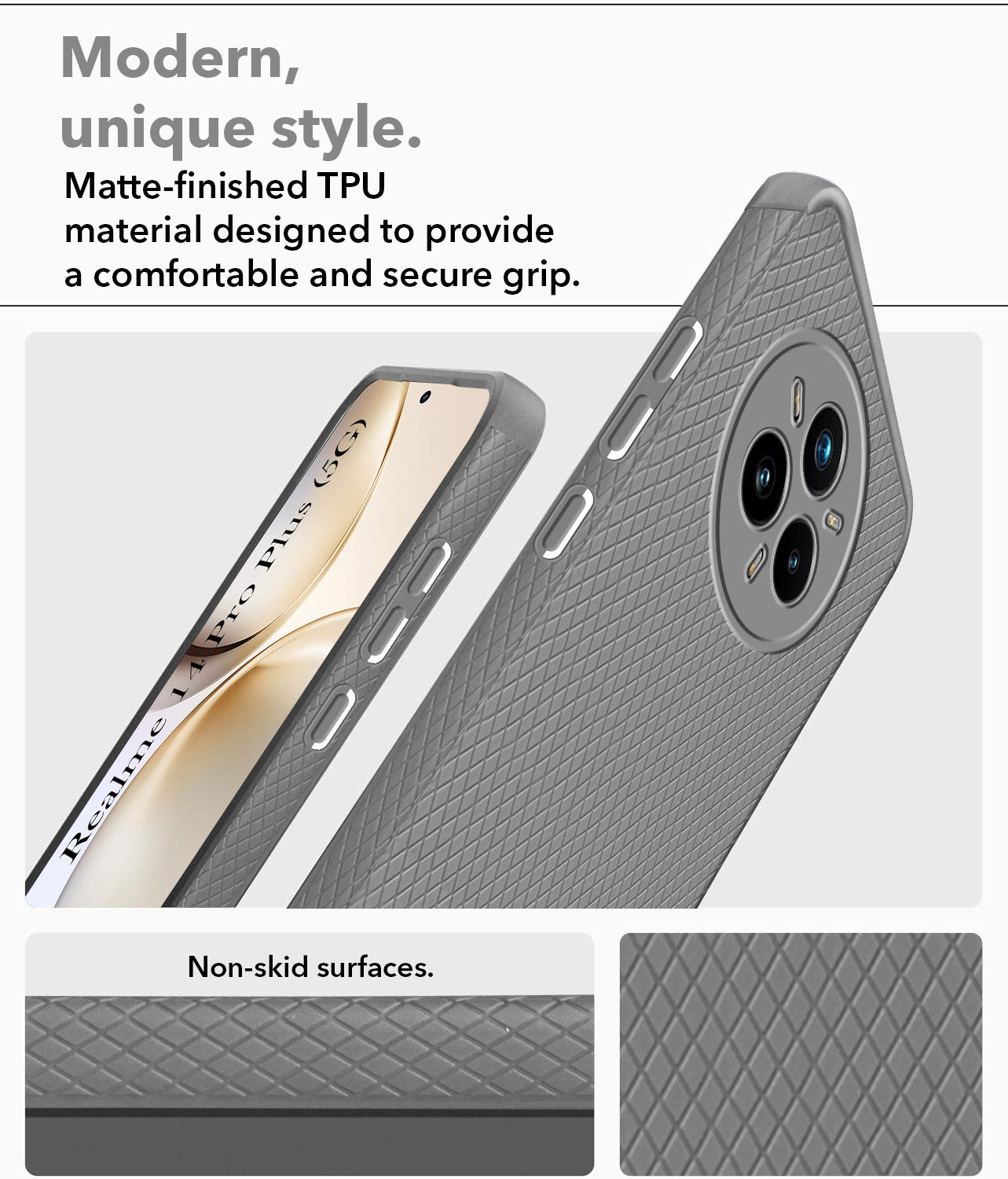 For Realme 14 Pro Plus 5G Back Cover Case (Liquid Silicone | Side Grip | Camera Protection)