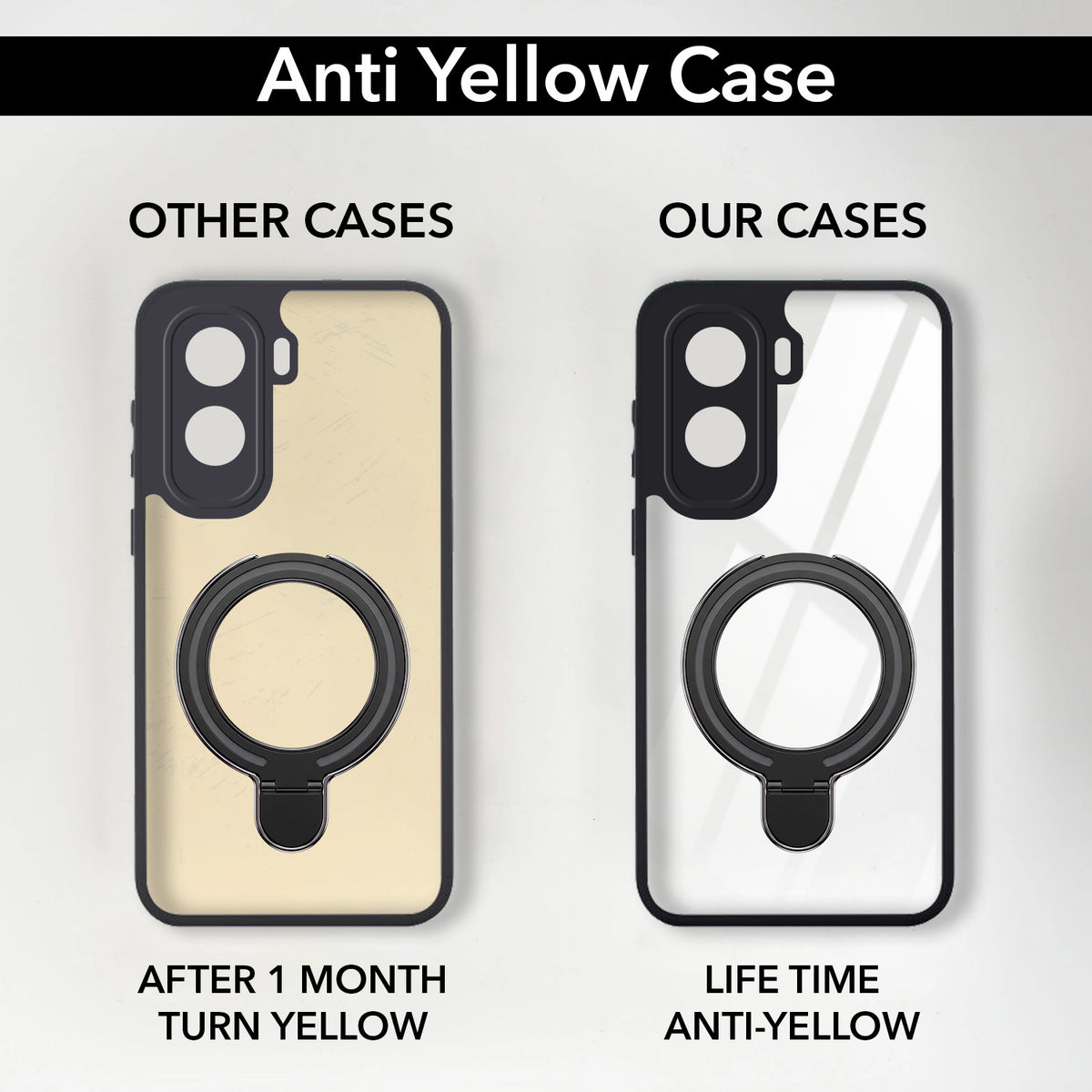 For Vivo T5 Pro Back Cover Case (Kick Stand Ring Holder | Life time Anti Yellow | Camera Protection)