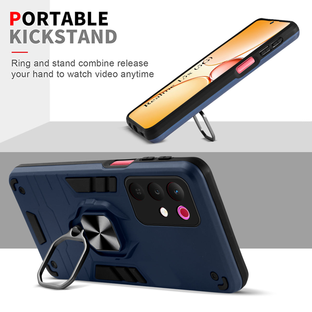 For Realme 15X Back Cover Case Hybrid Armor (Shockproof Dual Layer Polycarbonate |Ring Holder Kickstand)