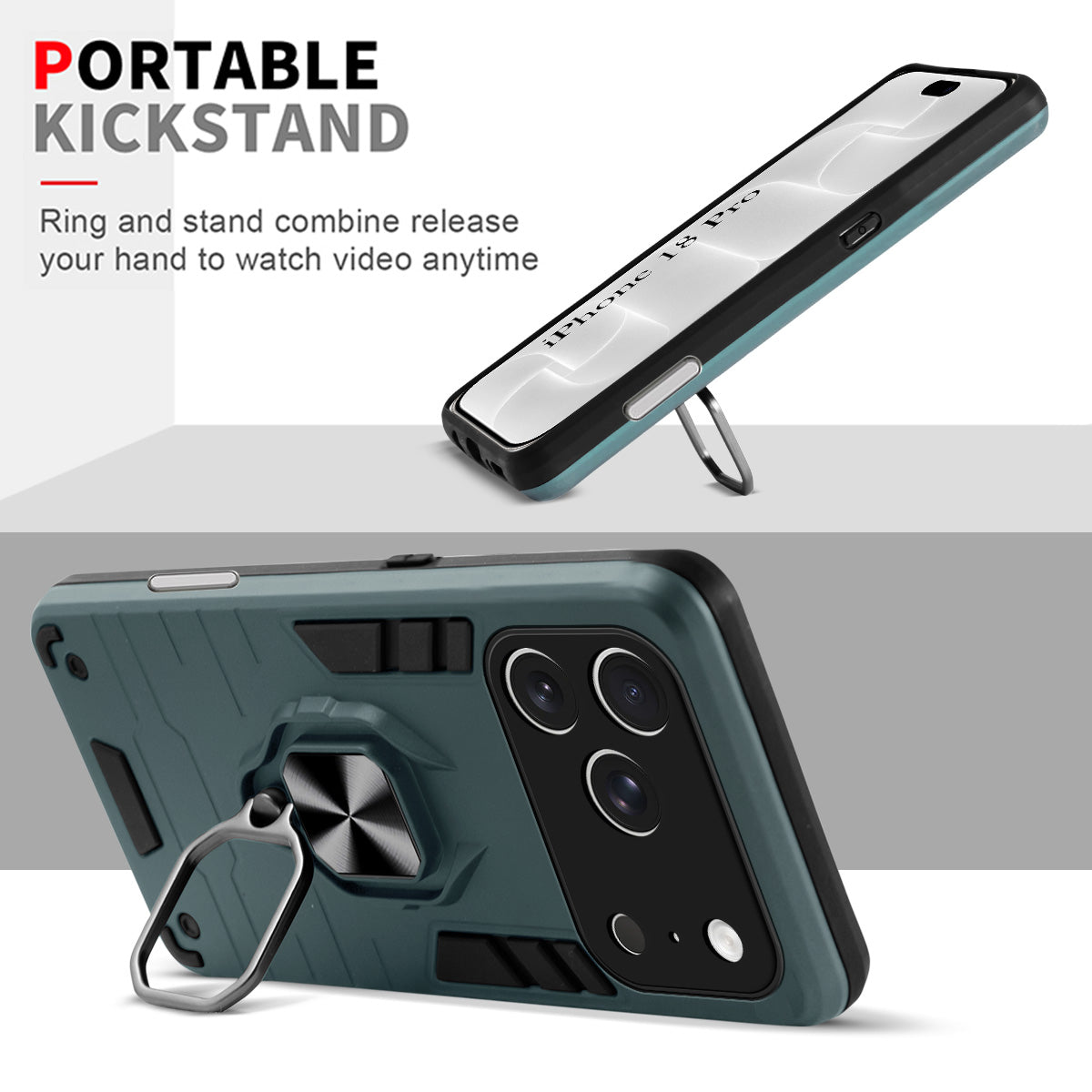 For Apple iPhone 18 Pro Back Cover Case Hybrid Armor (Shockproof Dual Layer Polycarbonate |Ring Holder Kickstand)