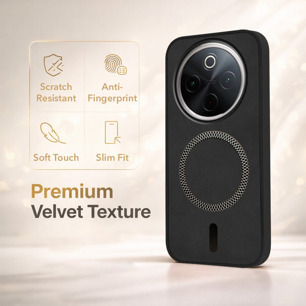 For Vivo T4 Back Cover Case Leather Finish (MagSafe Compatible Wireless Charging | Soft Touch | Camera Bump Protection)