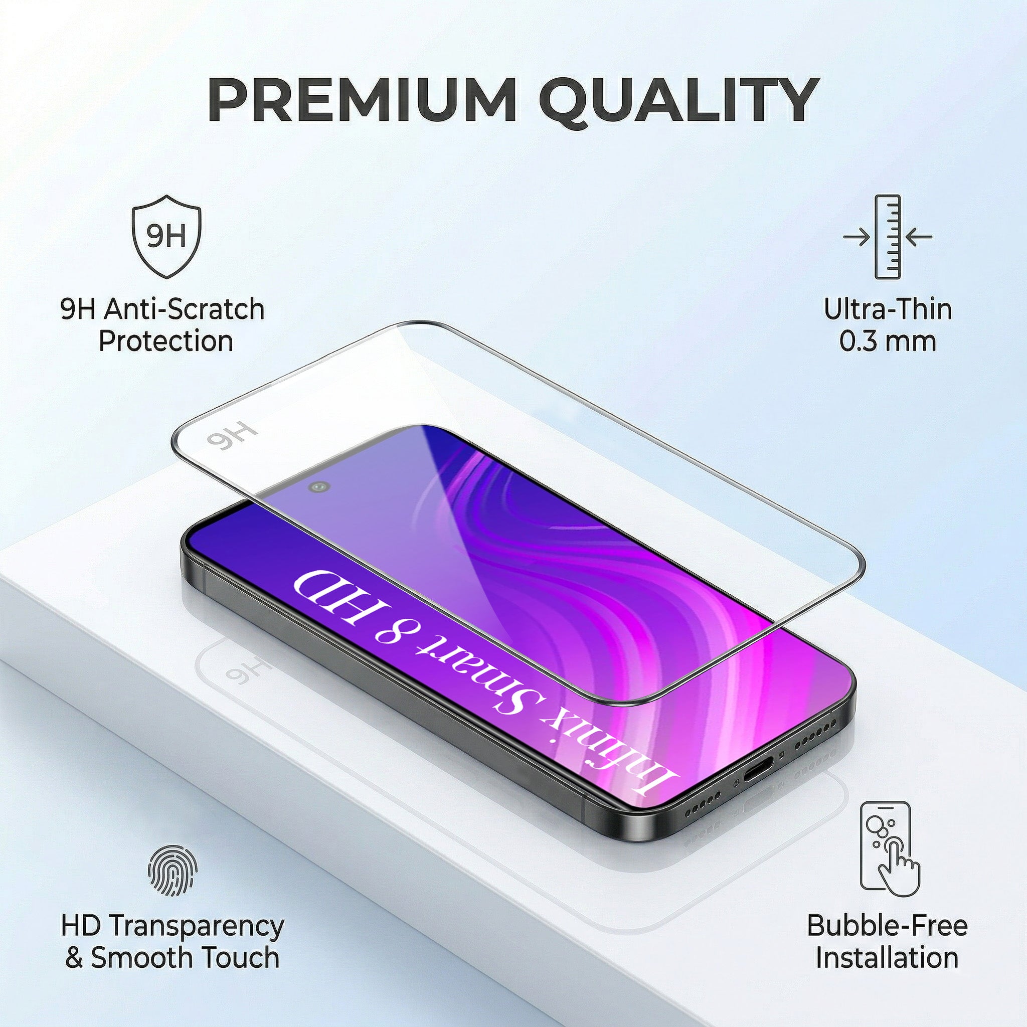 For Infinix Smart 8 HD Combo with Back Cover and 9H Tempered Glass (Liquid Silicone | Camera Protection | Oleophobic Coating Screen Glass)
