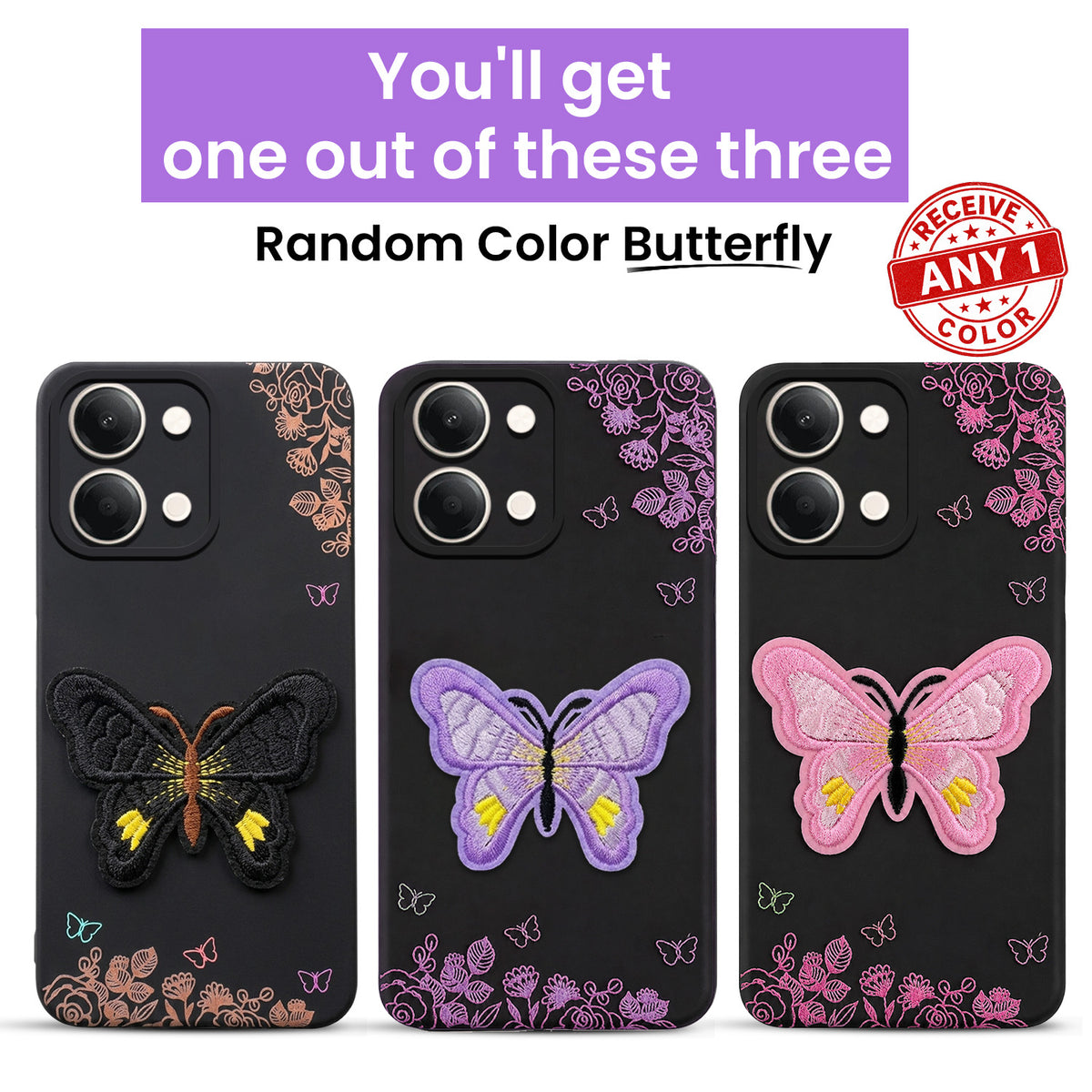 For Vivo Y05 (4G) | Vivo T5 Lite (5G) Back Cover Case (Soft Butterfly Embroidery | Women Teen Girls | Camera Protection| Matte Silicone)