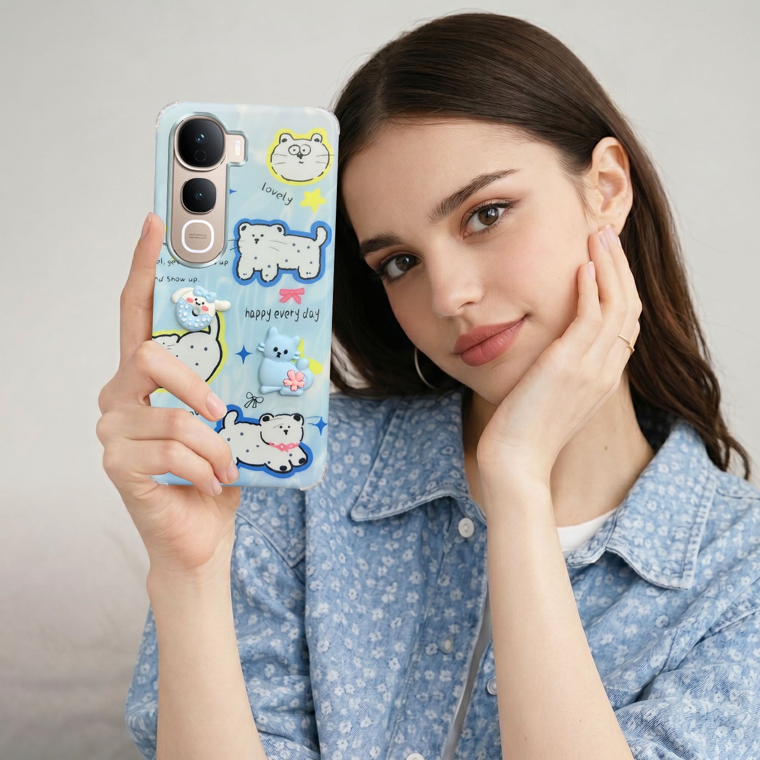 For Vivo Y400 Pro Back Cover Case (3D Cute Cartoons | Hard Back Side Soft | Matte Premium Finish | HD Printing)