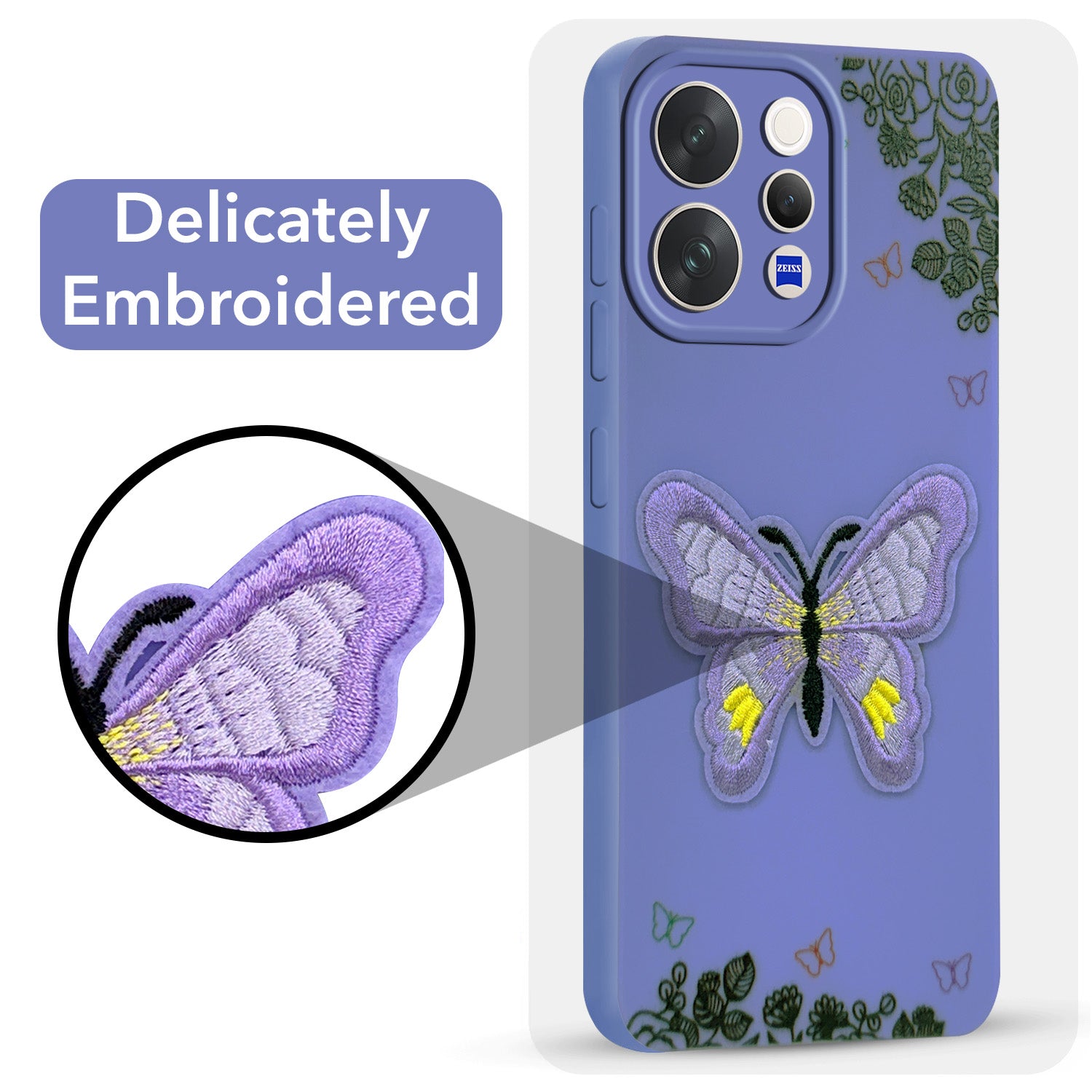 For Vivo V70 | Vivo V70 Elite 5G Back Cover Case (Soft Butterfly Embroidery | Women Teen Girls | Camera Protection| Matte Silicone)