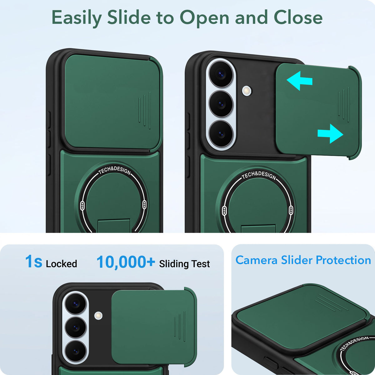 For Samsung Galaxy S26 5G Back Case Cover Metallic (Hybrid Armor Kickstand | Sliding Shutter Camera Protection | MagSafe Compatible)