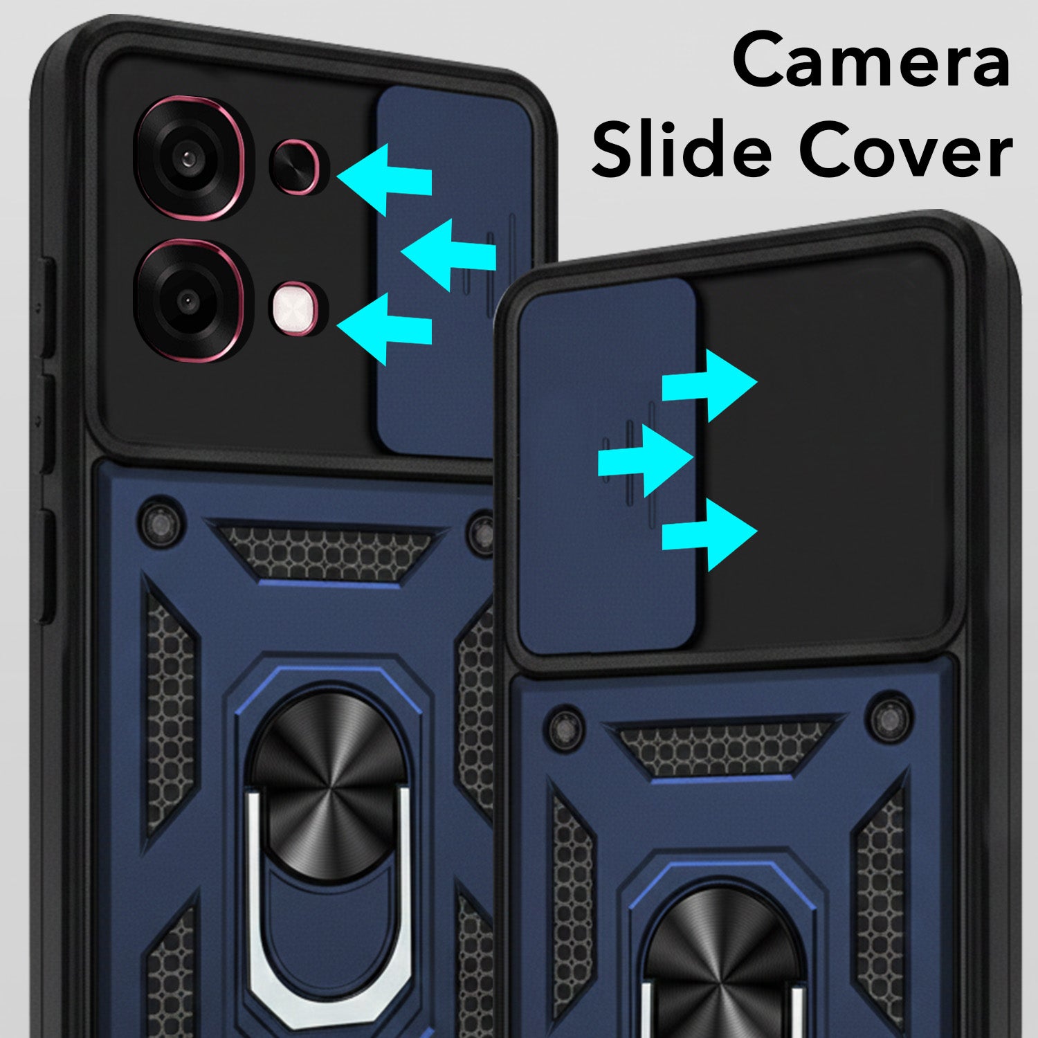 For Oppo F31 5G | Oppo F33 5G Back Cover Case Hybrid Armor (Sliding Shutter Camera Protection | Polycarbonate |Ring Holder Kickstand)