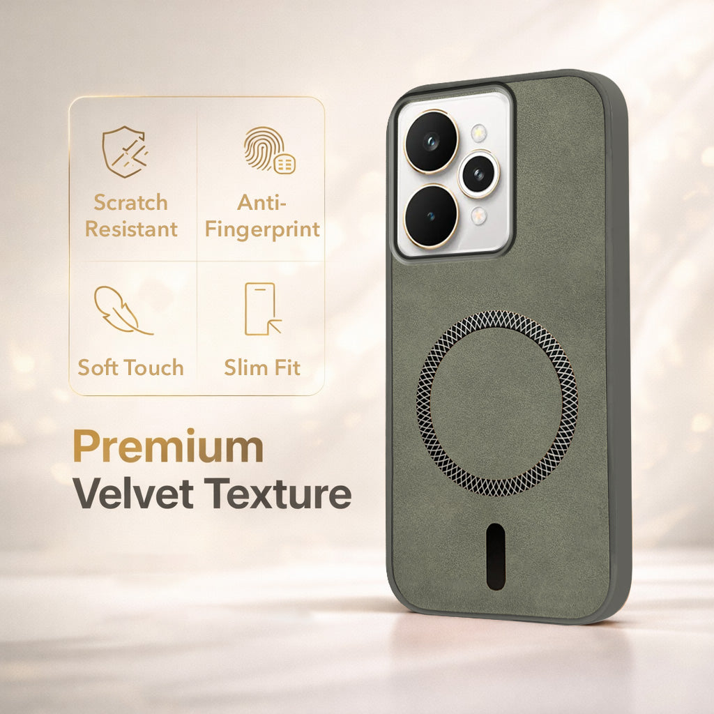 For Realme 15 Back Cover Case Leather Finish (MagSafe Compatible Wireless Charging | Soft Touch | Camera Bump Protection)