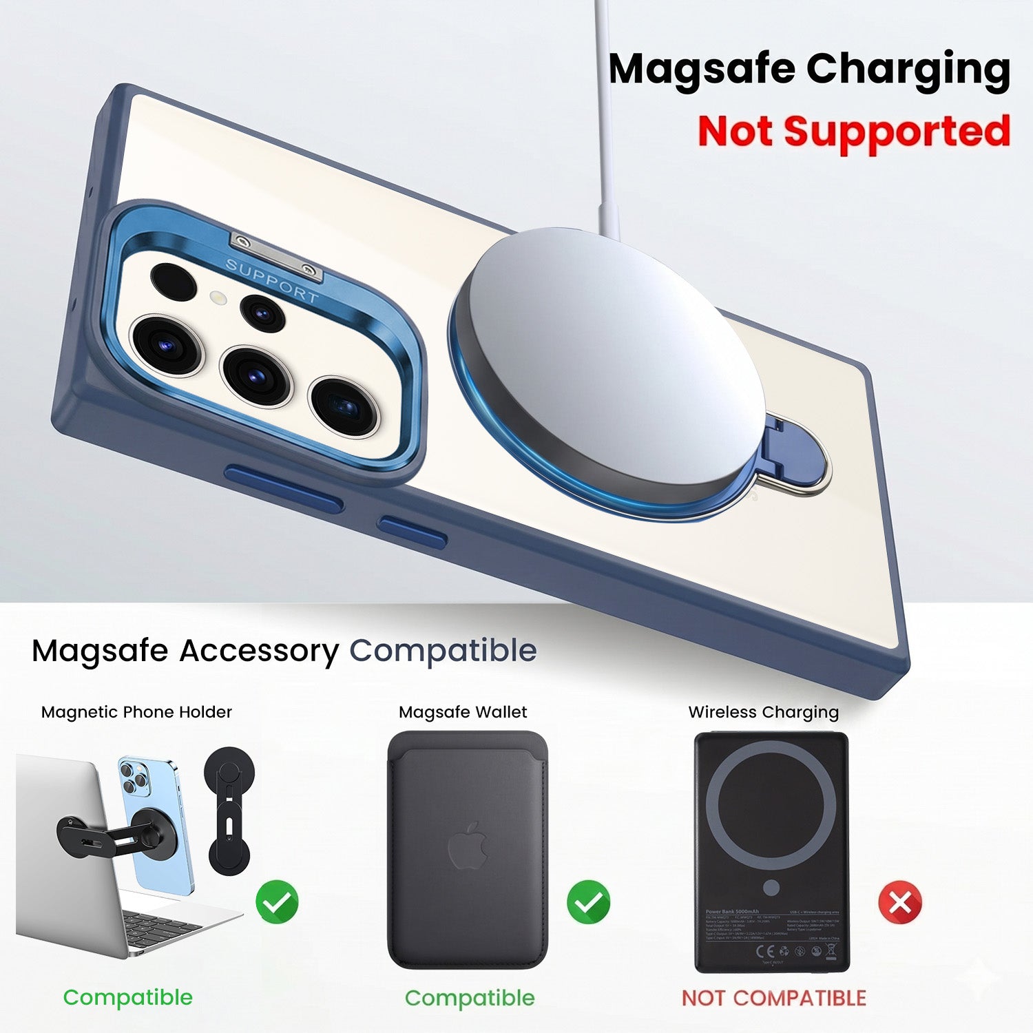 For Samsung Galaxy S23 Ultra Back Cover Case Crystal (Lifetime Anti Yellow | Magnetic Ring Stand | Camera Lens Protection | MagSafe Compatible)