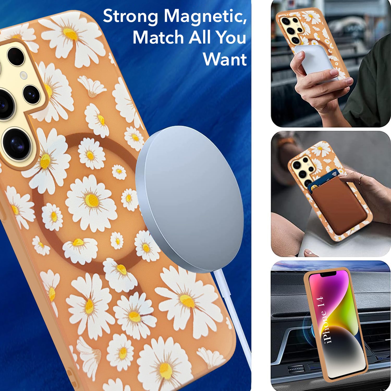 For Samsung Galaxy S24 Ultra Back Cover Case (Cute Floral Design | Flower Print for Girls | MagSafe Compatible Wireless Charging)
