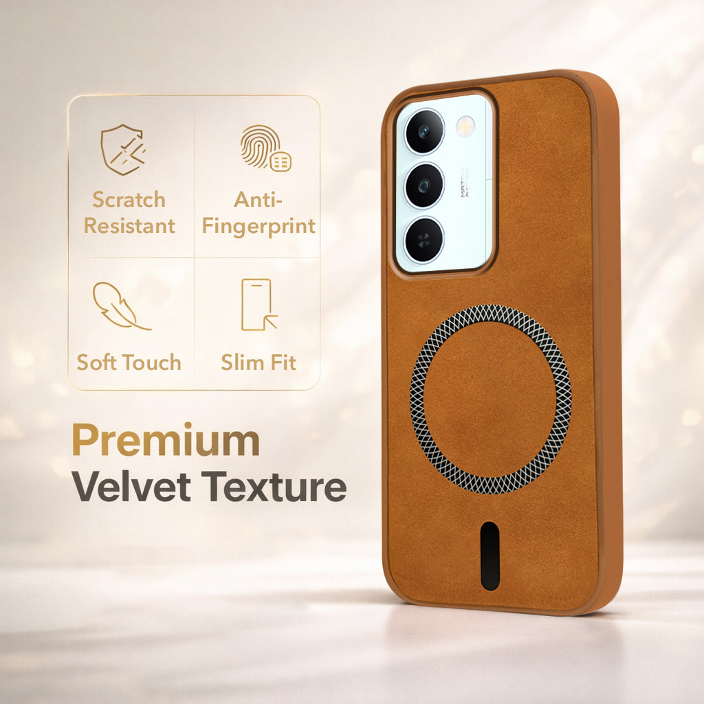 For Realme P4 Lite 5G | Narzo 100 Lite 5G Back Cover Case Leather Finish (MagSafe Compatible Wireless Charging | Soft Touch | Camera Bump Protection)