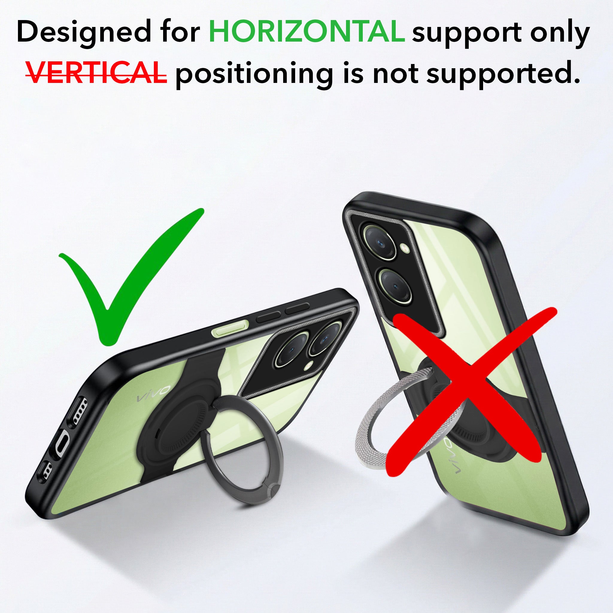 For Vivo T3 Lite 5G | Vivo Y28s 5G Back Cover Case with stand (Built-in Ring Holder Kickstand | Lifetime Anti Yellow | Camera Protection)
