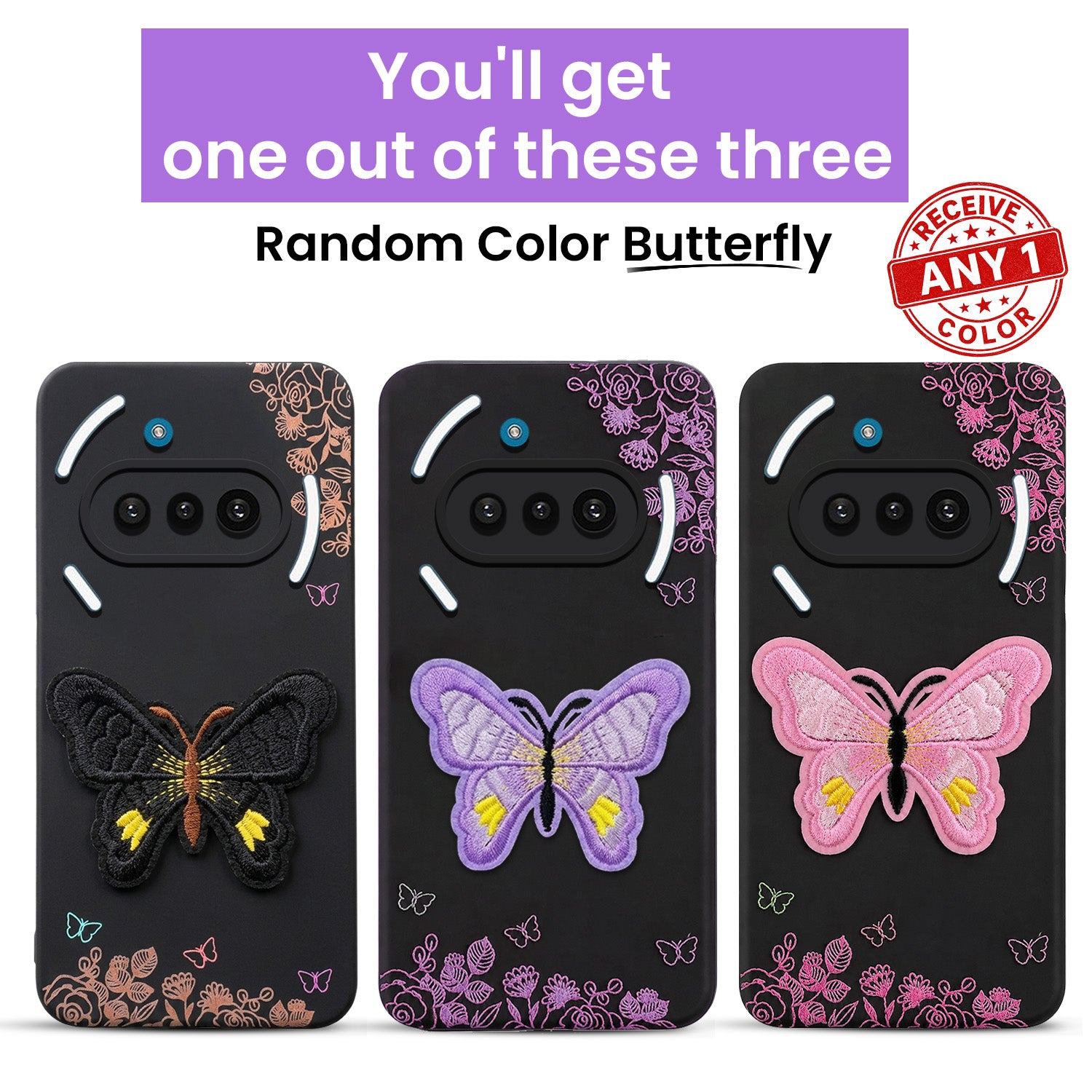 For Nothing Phone 3A Back Cover Case (Soft Butterfly Embroidery | Women Teen Girls | Camera Protection| Matte Silicone)
