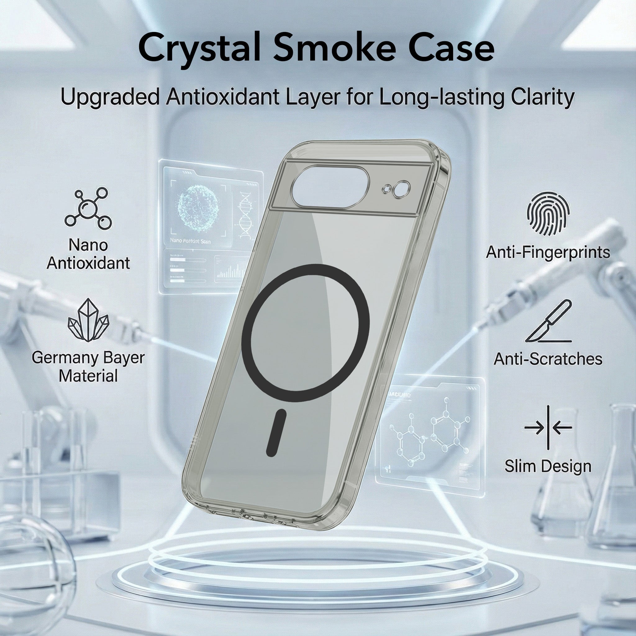 For Google Pixel 8 Back Cover Case Lifetime Anti-Yellow MagSafe Compatible Clear (Sleek Hard Crystal | Shockproof and Camera Protection)
