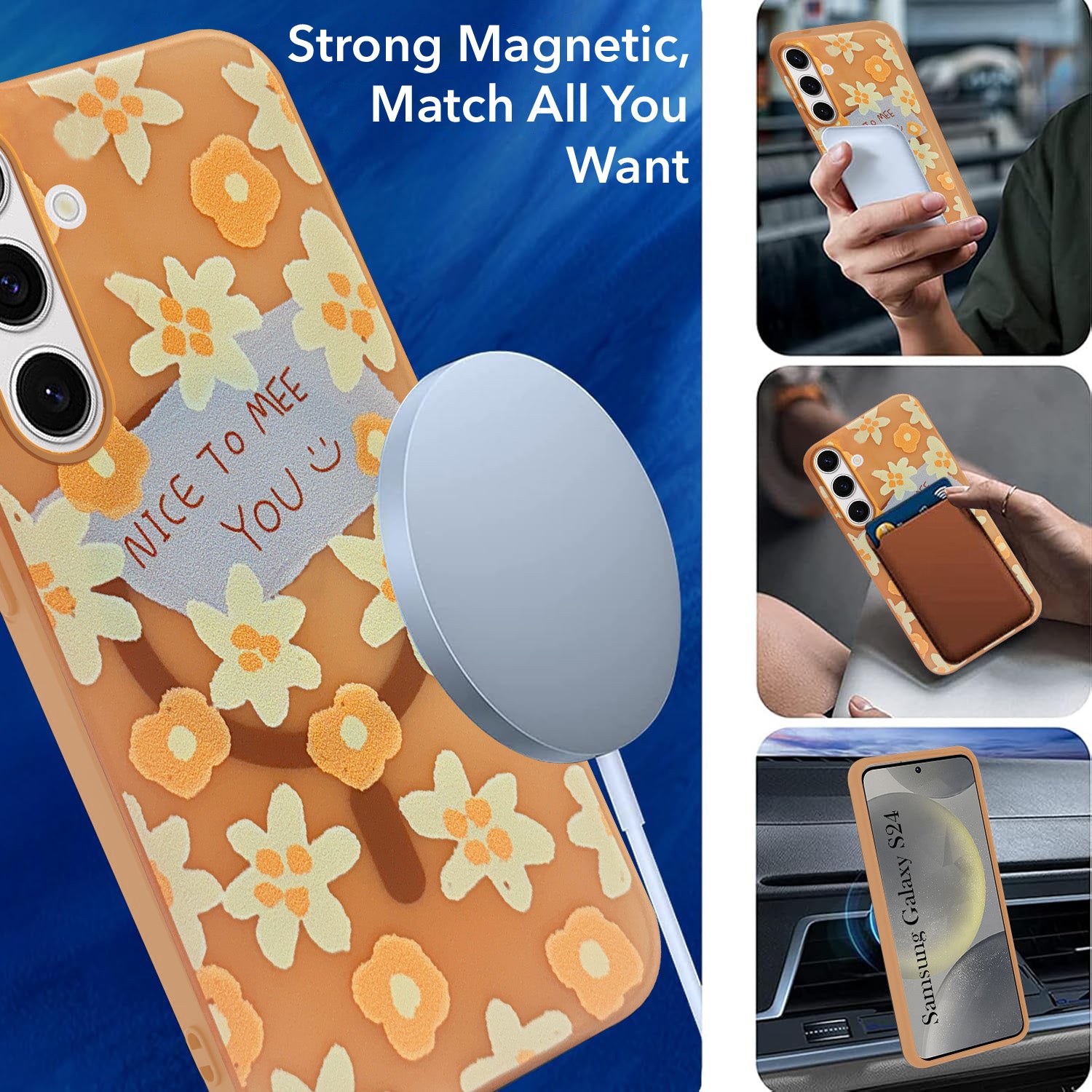 For Samsung Galaxy S24 Back Cover Case (Cute Floral Design | Flower Print for Girls | MagSafe Compatible Wireless Charging)