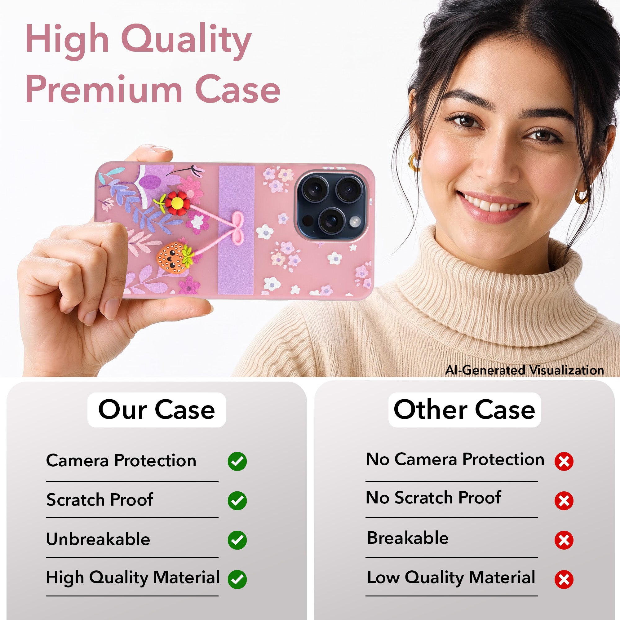 For Apple iPhone 15 Pro Max Back Cover Case (3D Cute Cartoons | Hard Back Side Soft | Matte Premium Finish | HD Printing)