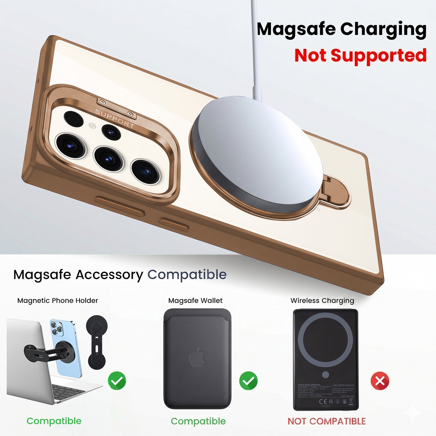 For Samsung Galaxy S23 Ultra Back Cover Case Crystal (Lifetime Anti Yellow | Magnetic Ring Stand | Camera Lens Protection | MagSafe Compatible)